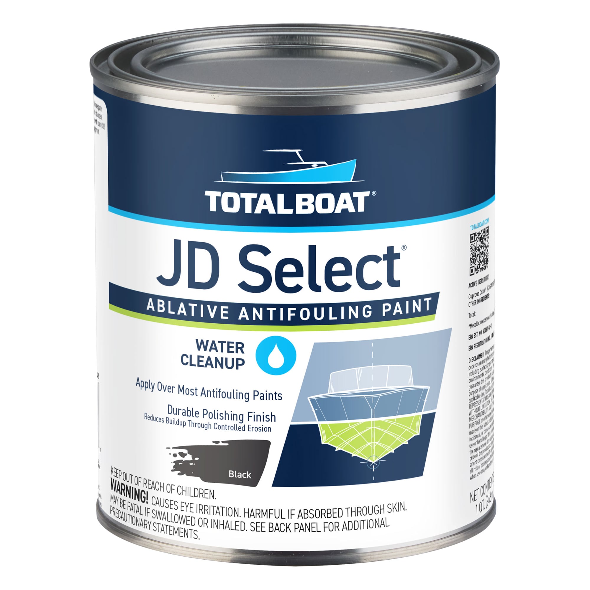 TotalBoat 365435 JD Select Boat Bottom Antifouling Paint Flat Black Water-based Marine paint ( 1-quart )