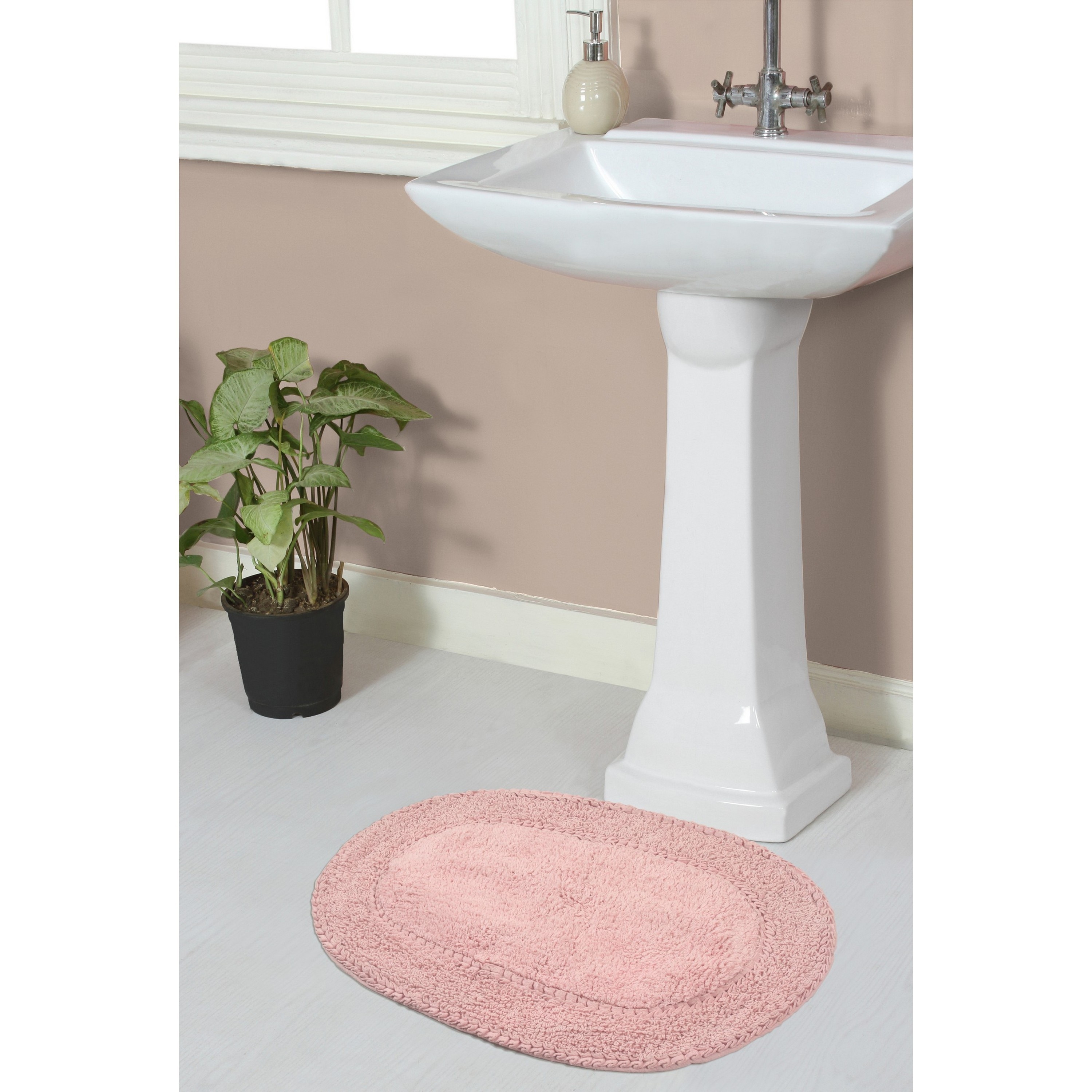 Home Weavers BDR1724PI Double Ruffle 17-Inches x 24-Inches Pink Cotton Bath rug