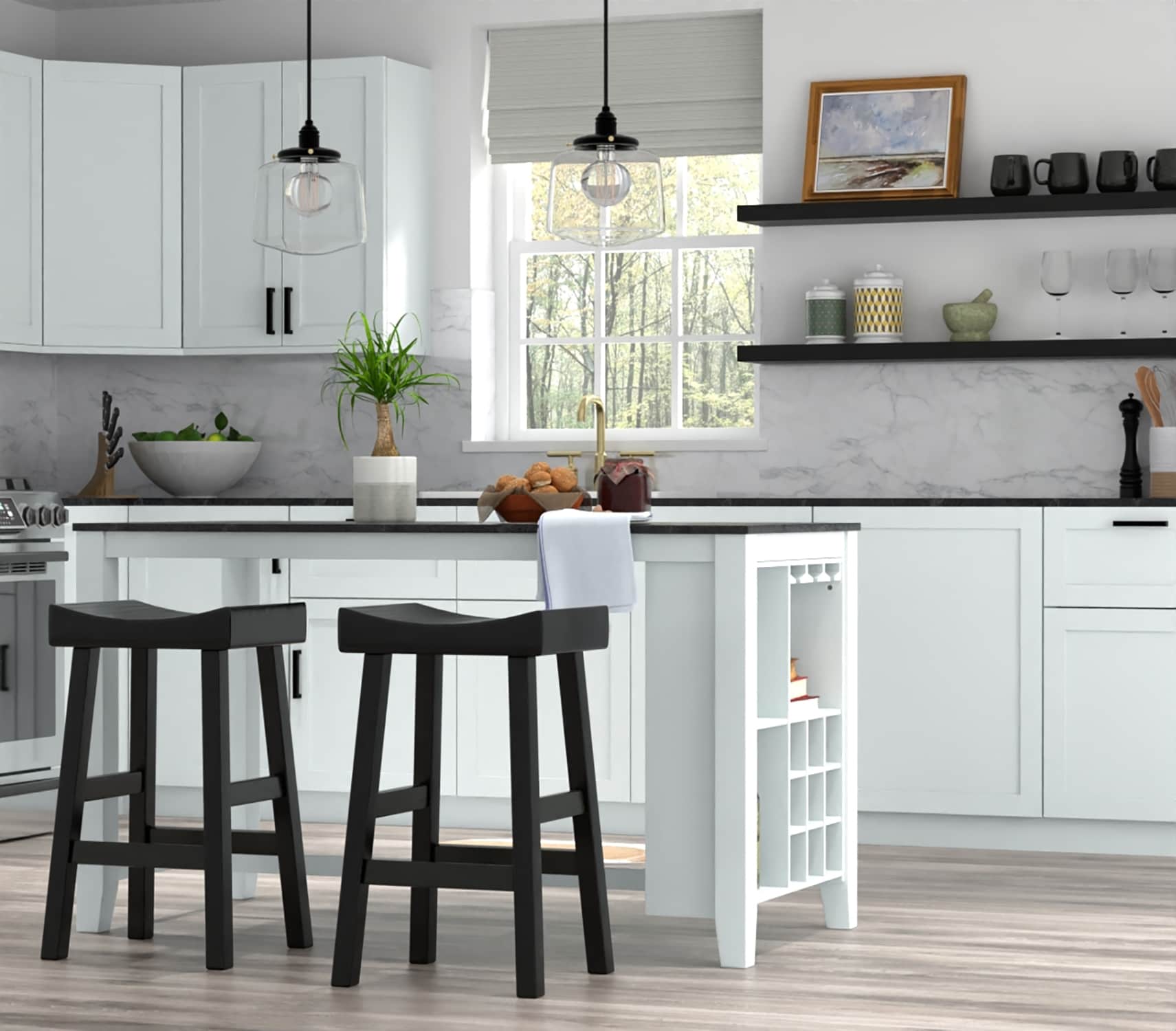 Black Wood 30" Saddle Style Backless Bar Stool