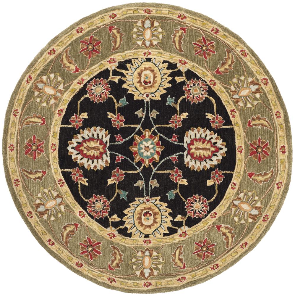 Safavieh AN561C-6R Anatolia Bamia 6 x 6 (ft) Tufted Wool Black/Green Round Indoor Floral/Botanical Vintage Area rug