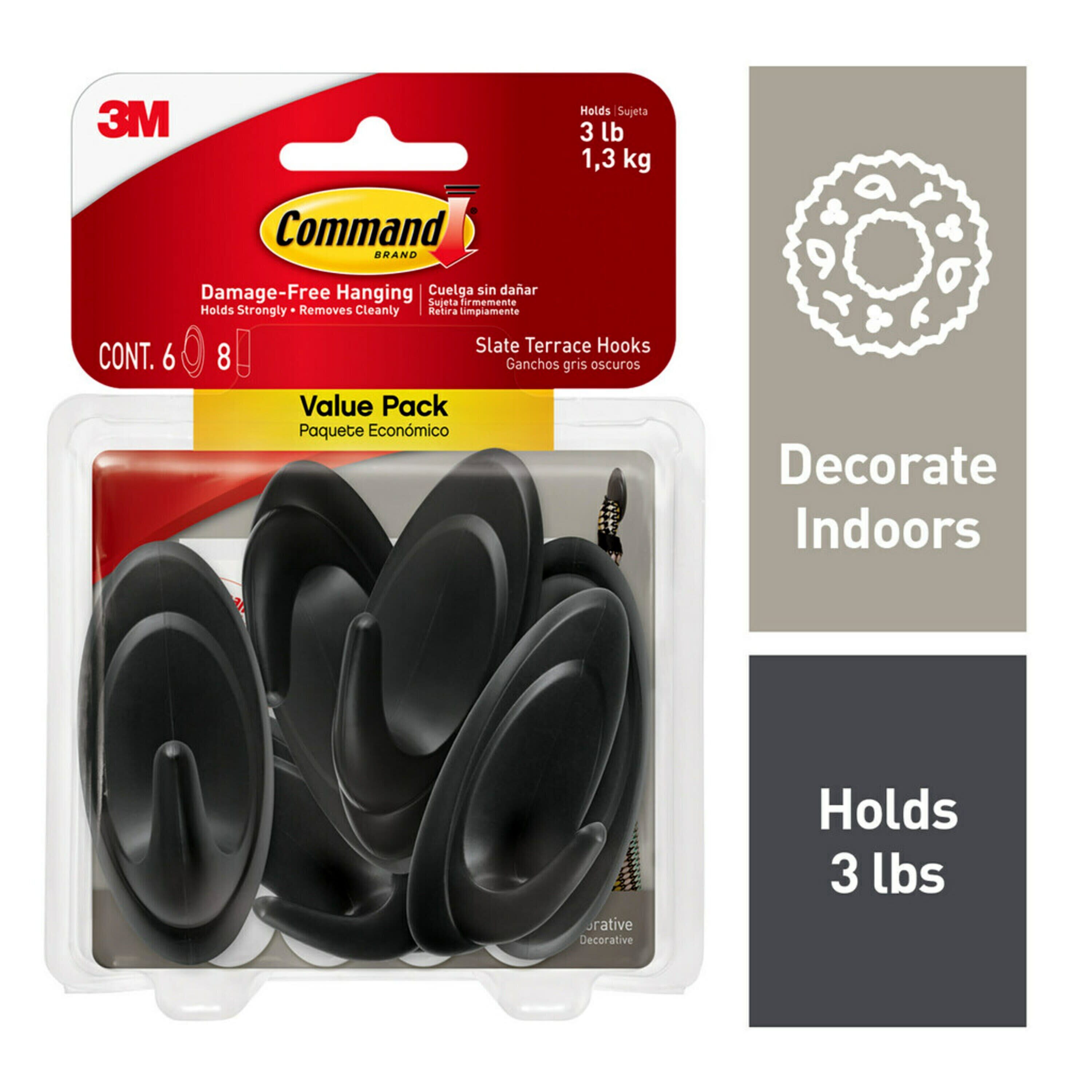 3M Command Medium Slate Terrace Hook Value Pack 17086s-6es, 6 Hook, 8 Strips  in the Picture Hangers department at