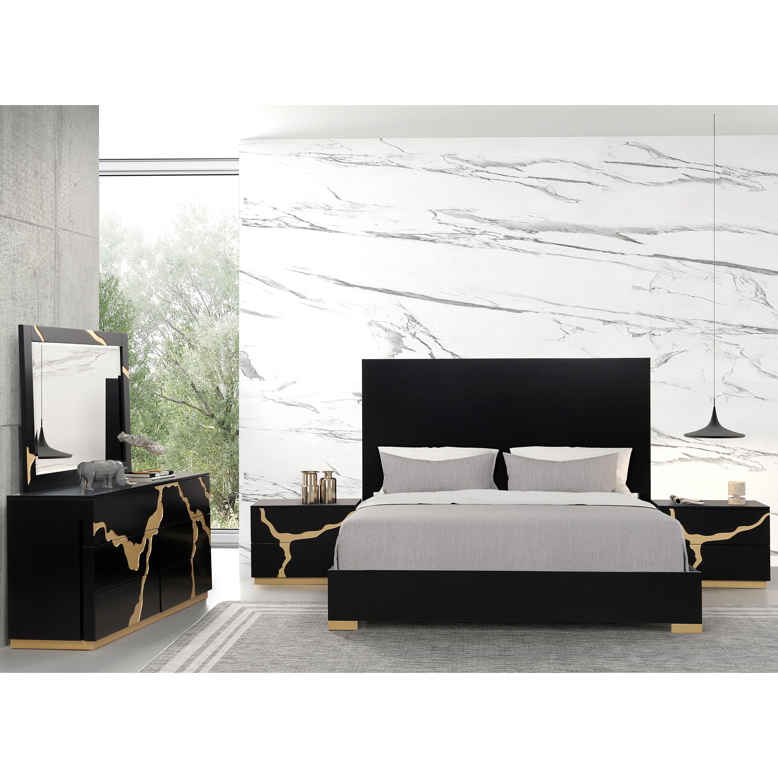 Furniture of America IDFN7425BKQPNDM Rove Black Queen Bedroom Set