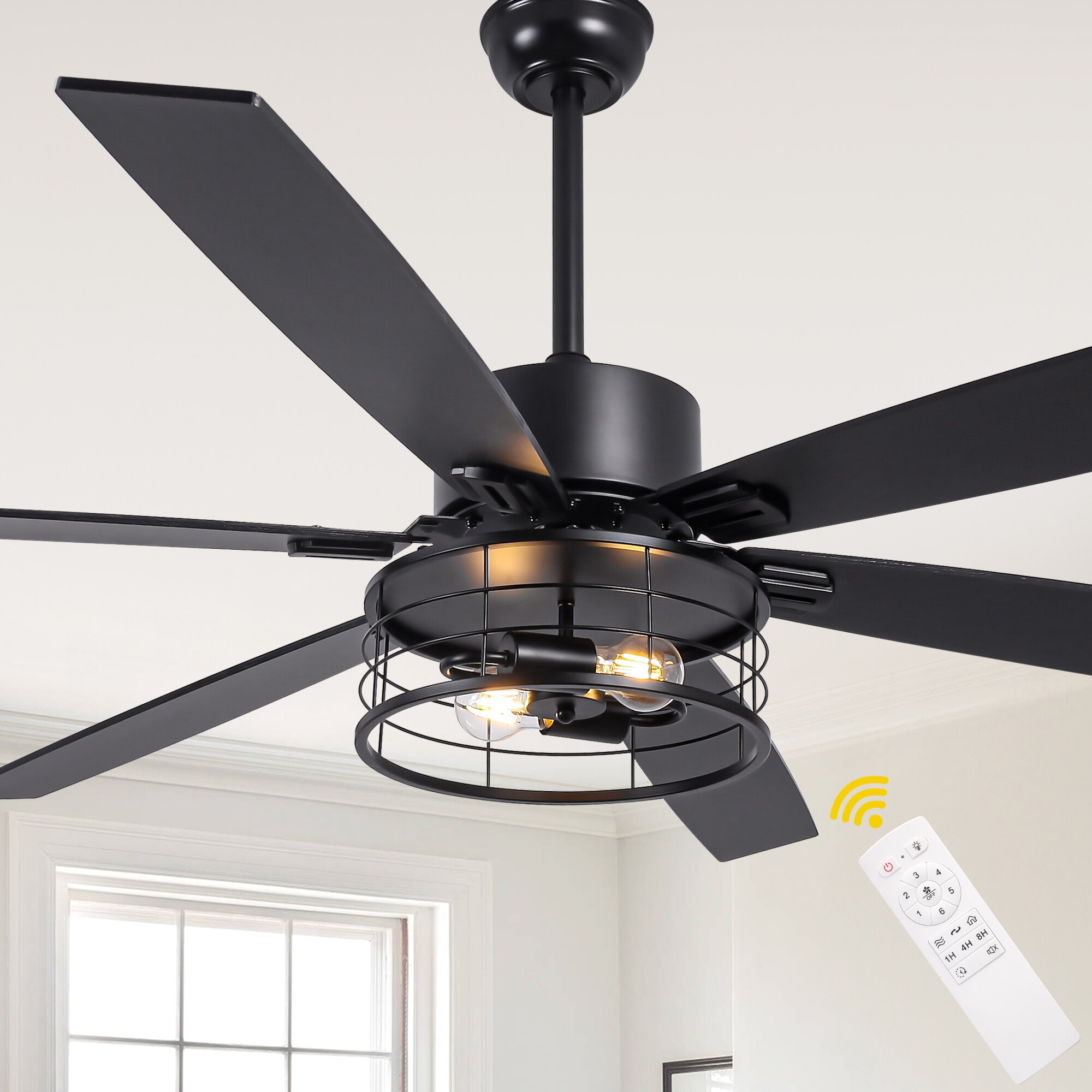 Bella Depot Olyvea 65-in Black with Black Blades Ceiling Fan With Light and Remote Control Included 5 -Blade
