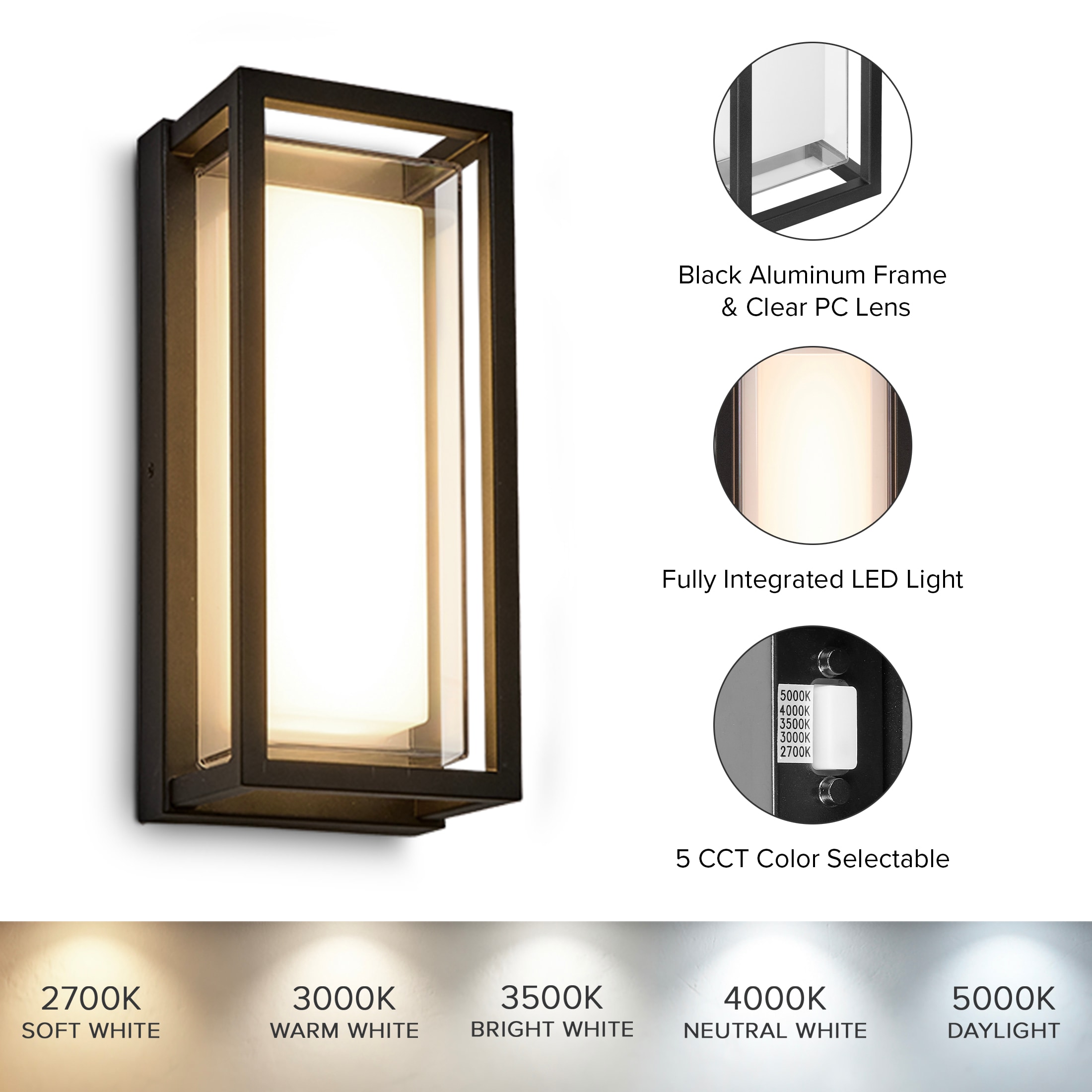Black Matte Rectangular LED Outdoor Wall Sconce with Frosted Glass