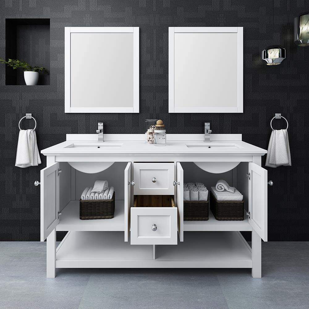 Fresca Cambria 60-in White Undermount Double Sink Bathroom Vanity with ...
