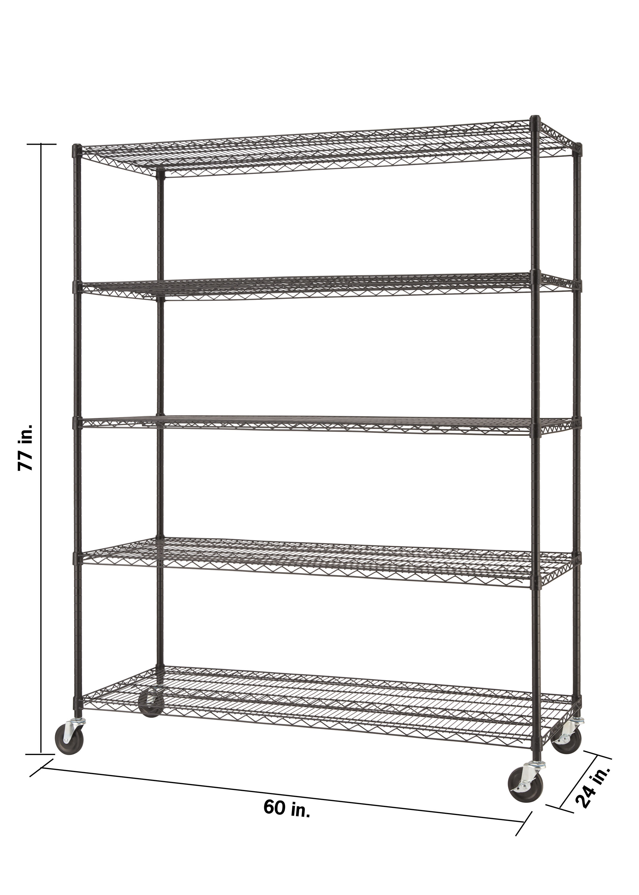 5-Tier Shelf Wire Shelving Racks with Casters Hooks Kitchen Steel