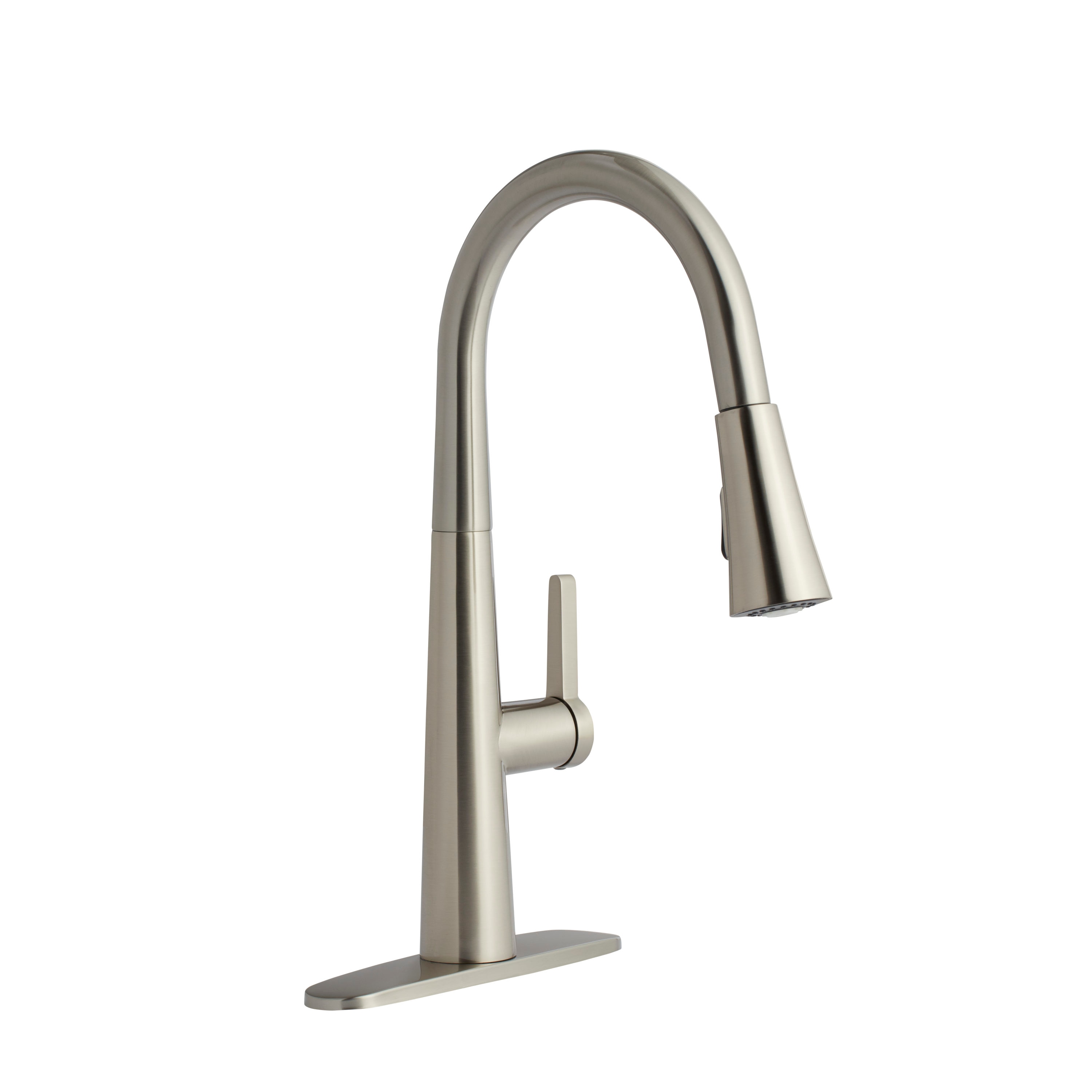allen + roth Bryton Stainless Steel Single Handle Deck mount Pull down  Handle Kitchen Faucet Deck Plate Included
