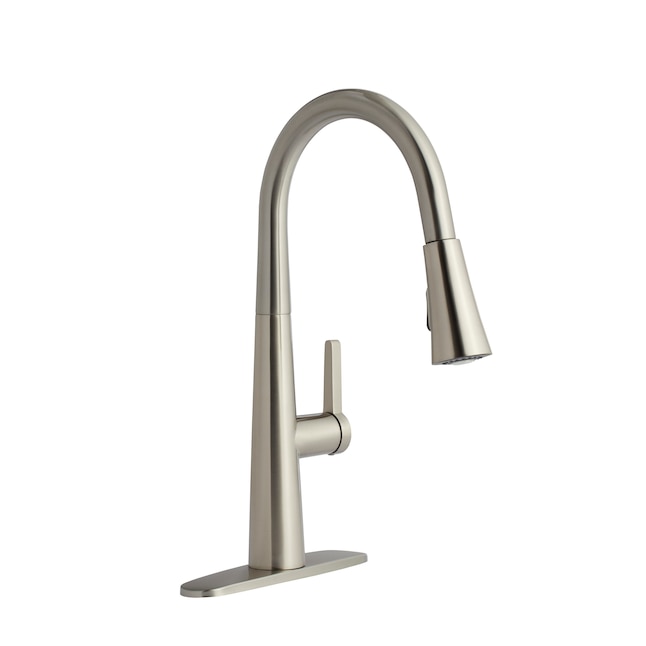 allen + roth Bryton Stainless Steel Single Handle Pull-down Kitchen Faucet  with Sprayer Function (Deck Plate Included) in the Kitchen Faucets  department at Lowes.com