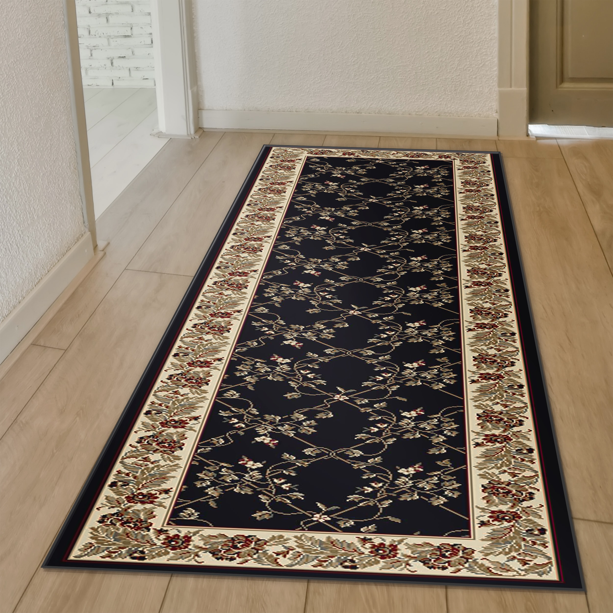 Radici USA 1427/1724/BLACK Noble 2 x 8 (ft) Polypropylene Black Rectangular Indoor Trellis Oriental Runner rug