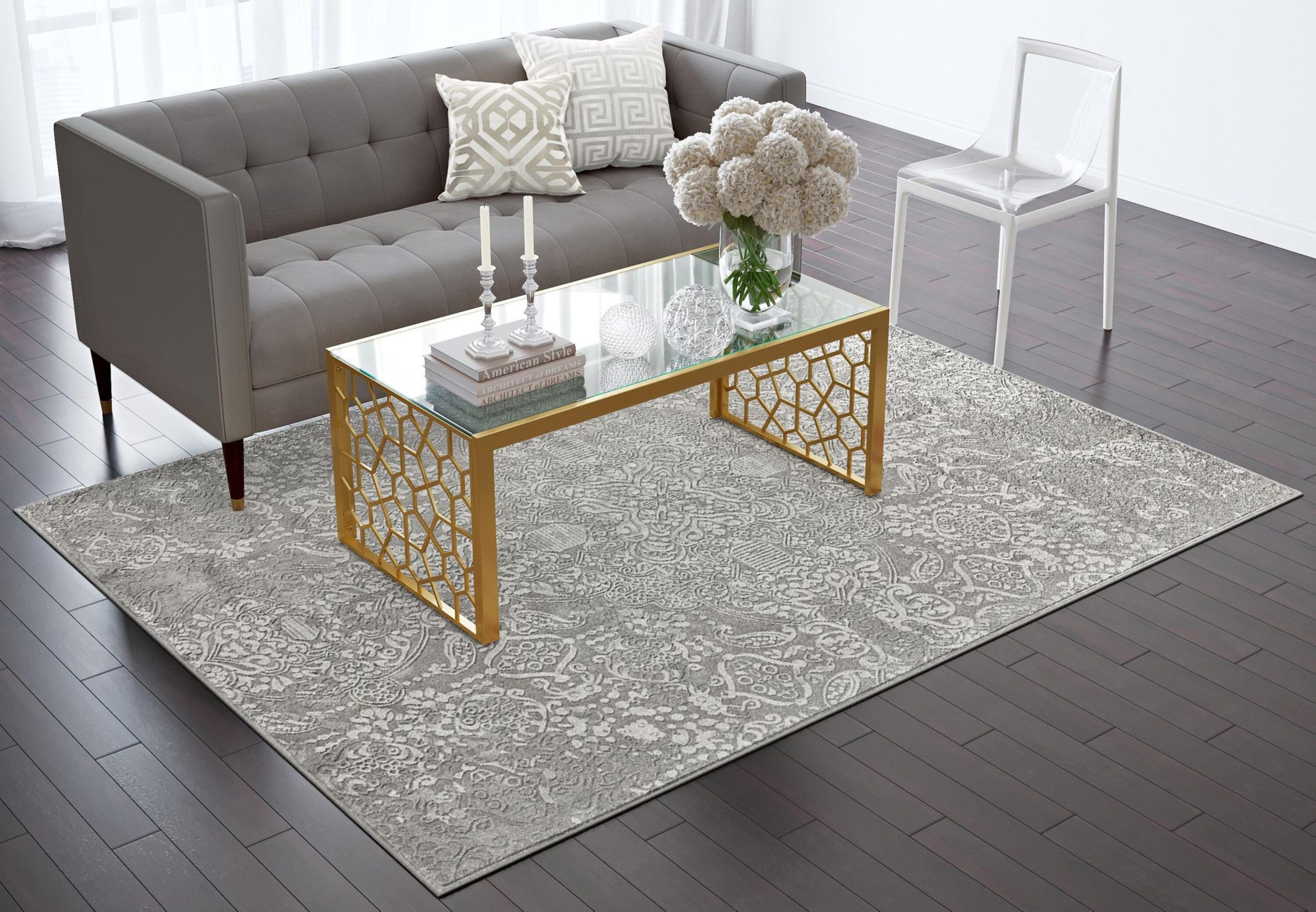 Rugs America 27634 Jessah 5 x 7 (ft) Loomed Polyester Titanium Rectangular Indoor Medallion Vintage Area rug