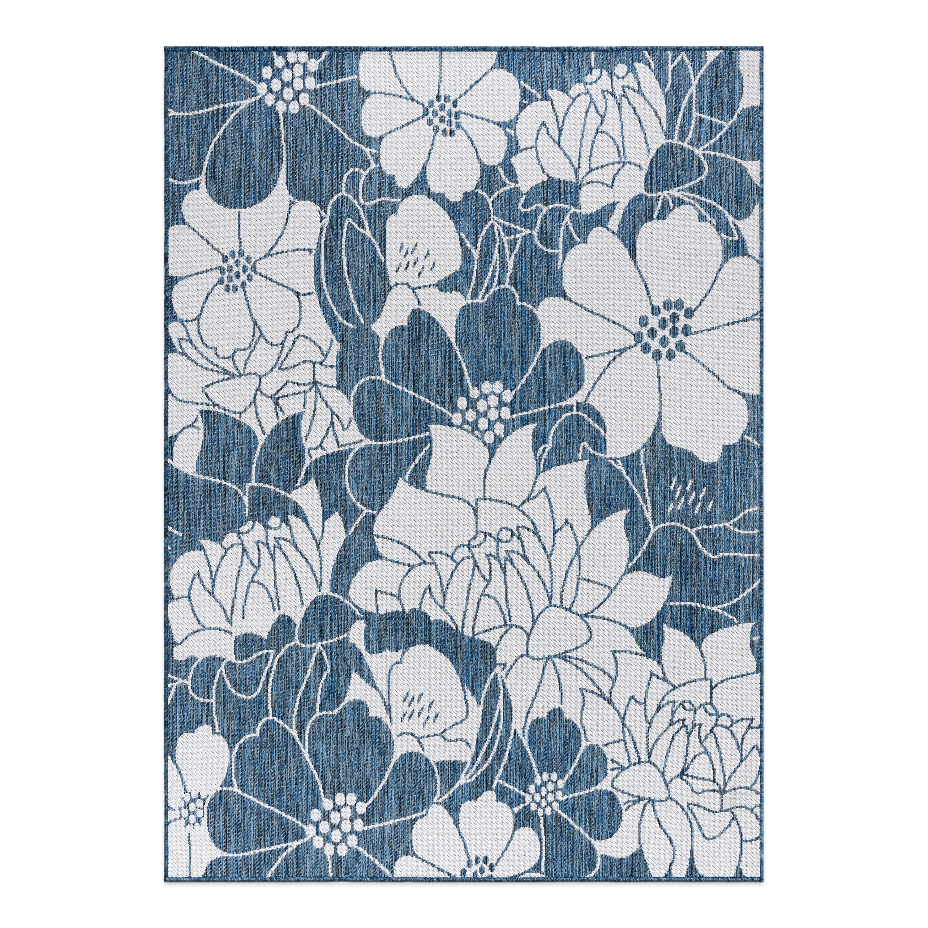 World Rug Gallery 115NAVY5X7 Summer 5 x 7 (ft) Loomed Polypropylene Navy Rectangular Indoor/Outdoor Floral/Botanical Tropical Area rug