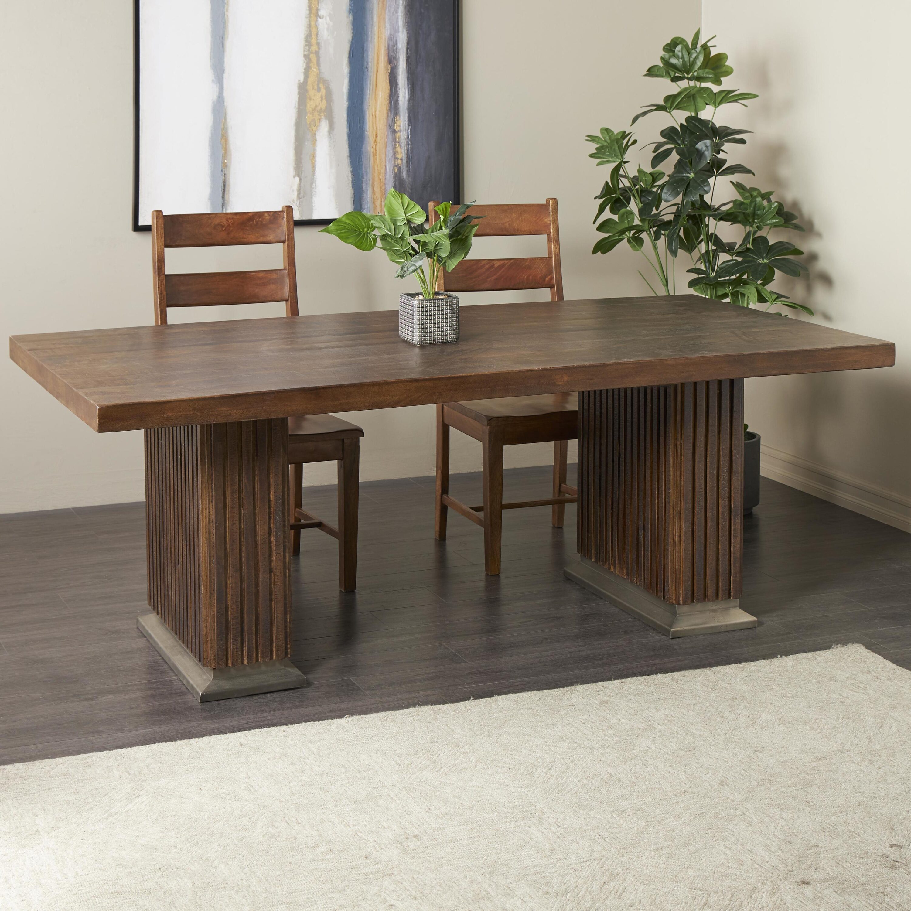 Grayson Lane 822530 Brown Mid Century Modern Contemporary/Modern Dining Table, Wood with Brown Wood 84.2-in L x 30.2-in H
