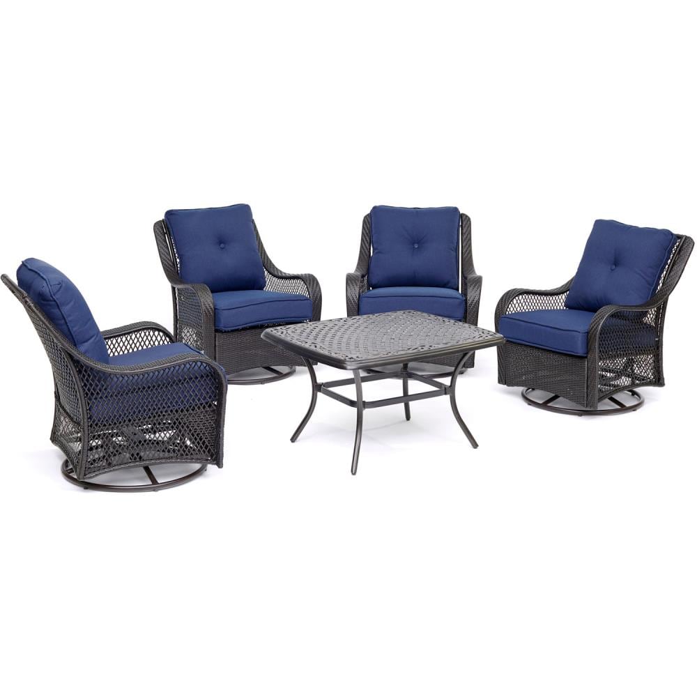 Hanover ORL5PCCTSW4-NVY Orleans 5-Piece Patio Conversation Set with Blue Cushions