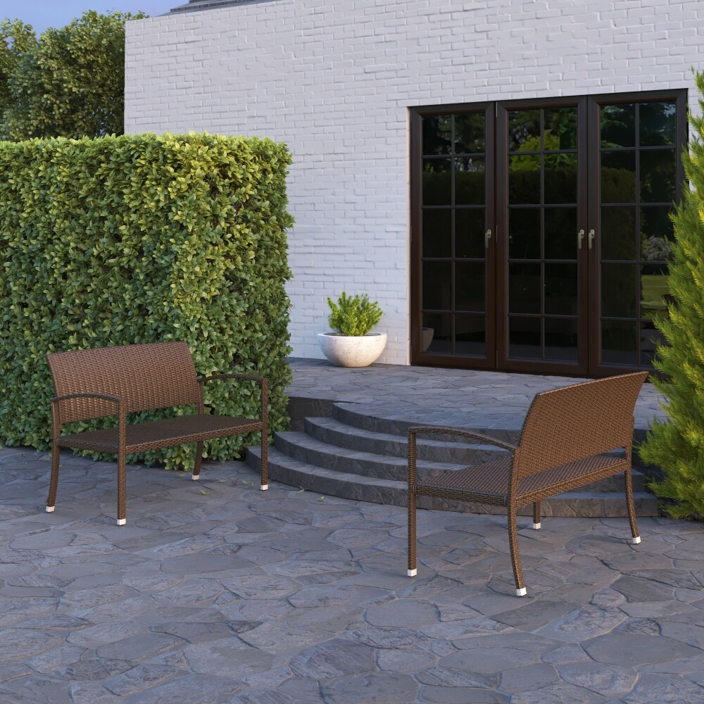 Mocha Resin Wicker Outdoor Bench with Steel Frame
