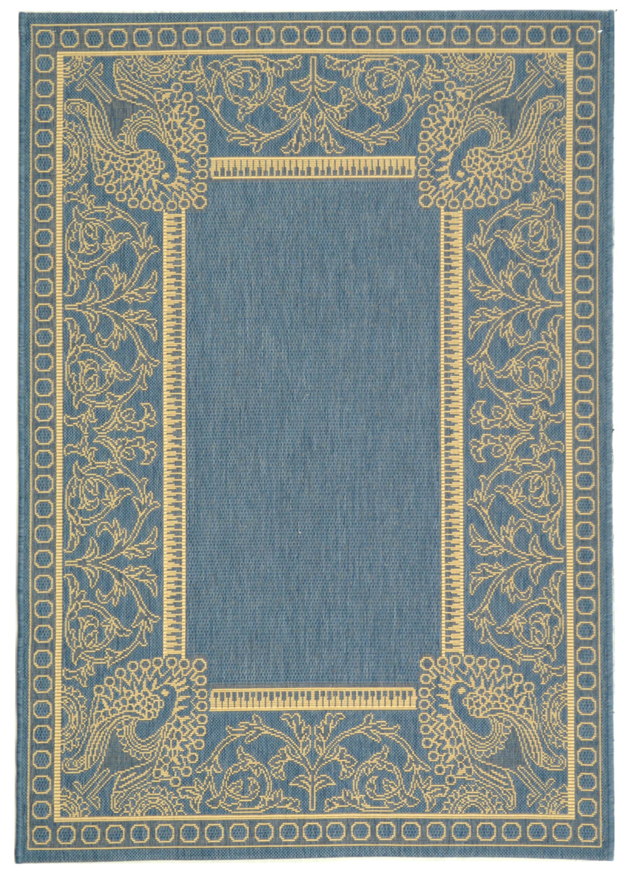 Blue and Natural Rectangular Stain-Resistant Synthetic Area Rug