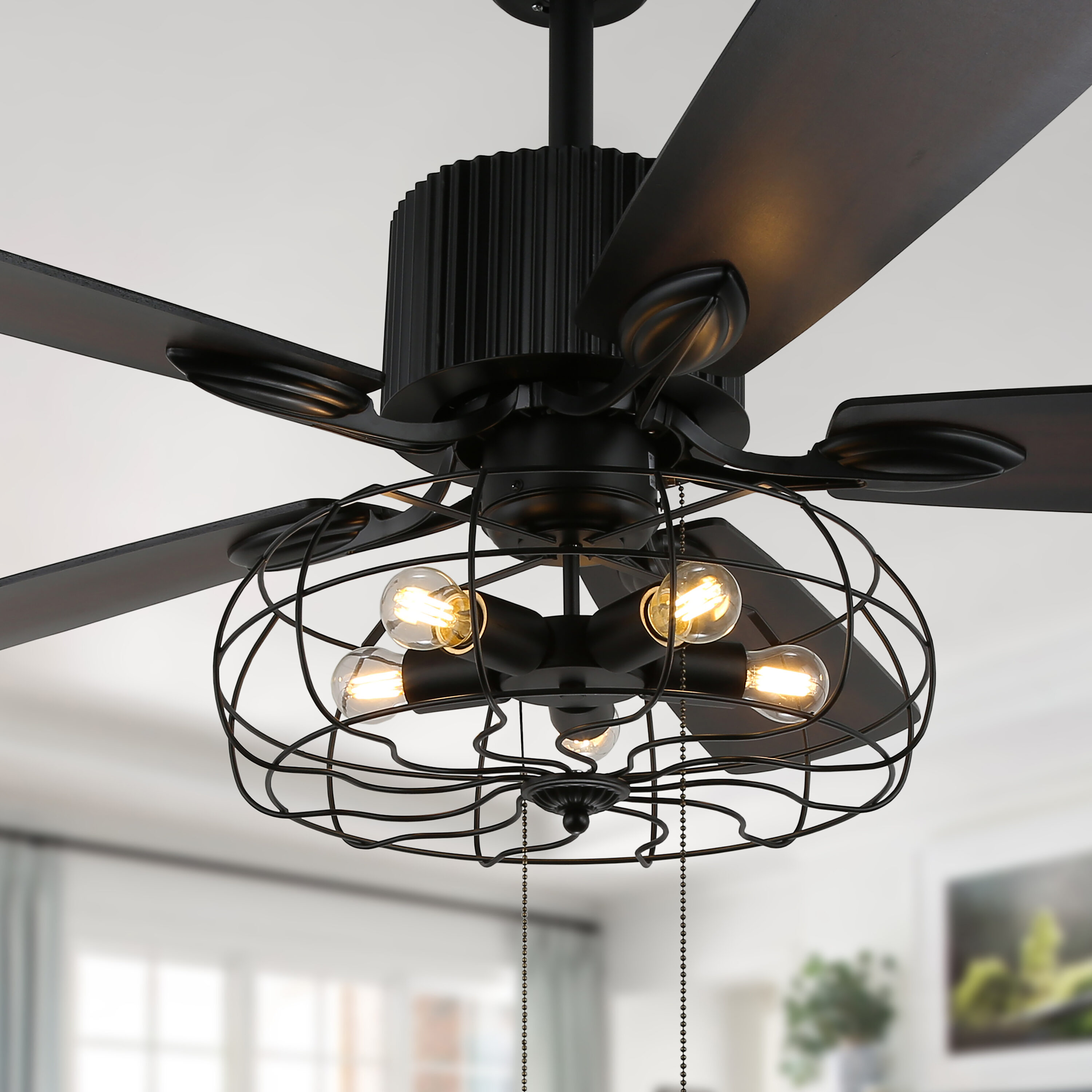 Cusp Barn BD2011-48 BD2011 48-in Black with Wood Blades Ceiling Fan Without Light - Remote Included ( 5 -Blade )