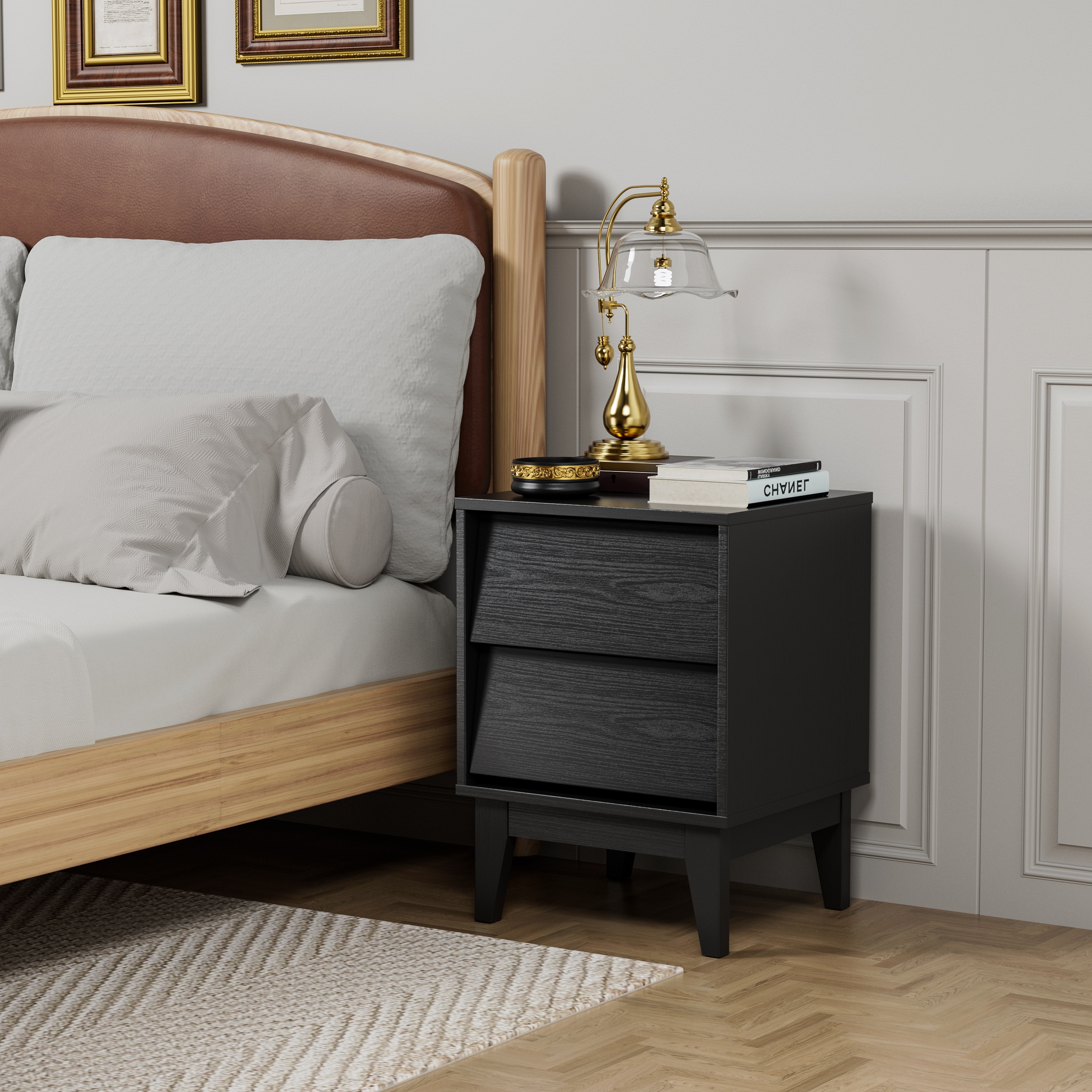 LOVMOR SF-M-W578P192479 2 Set Nightstands Features Vintagestyle and Bevel Design Made of MDF Mid Century Modern Nightstand Night Stand for Bedroom