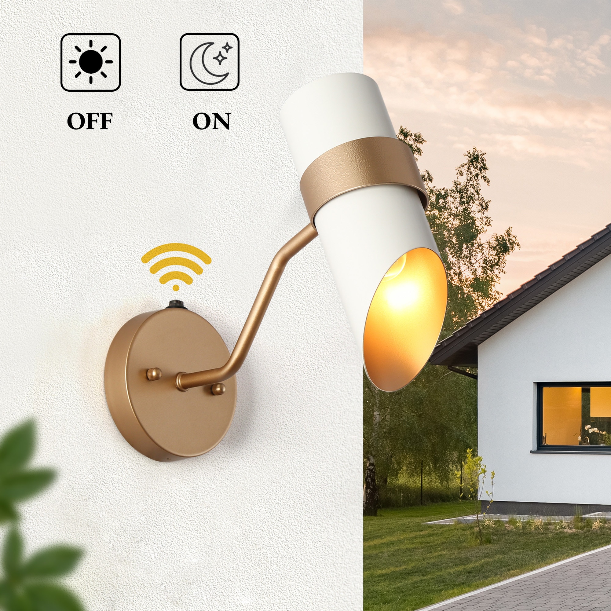 LNC HL506201WG Charonefos 1 -Light 11.4-in H Matte White Hardwired Dark Sky Dusk to Dawn Outdoor Wall Light