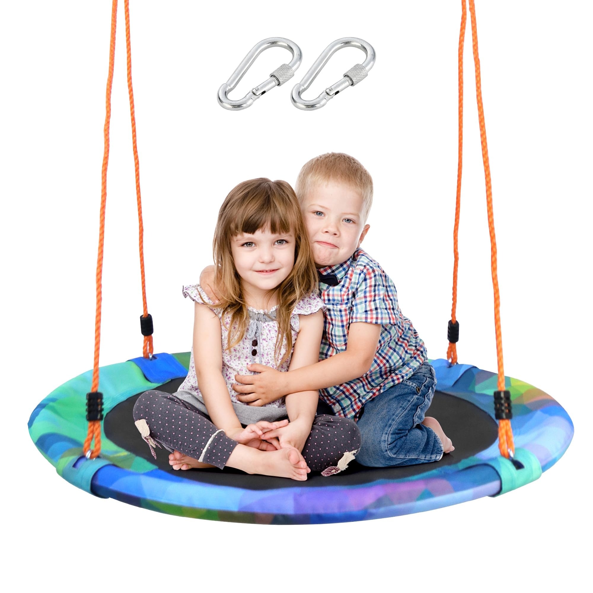 Etokfoks  Multicolored Gradient 40 in Saucer Swing with Hanging Kit 900D Oxford Fabric Supports 500 lb