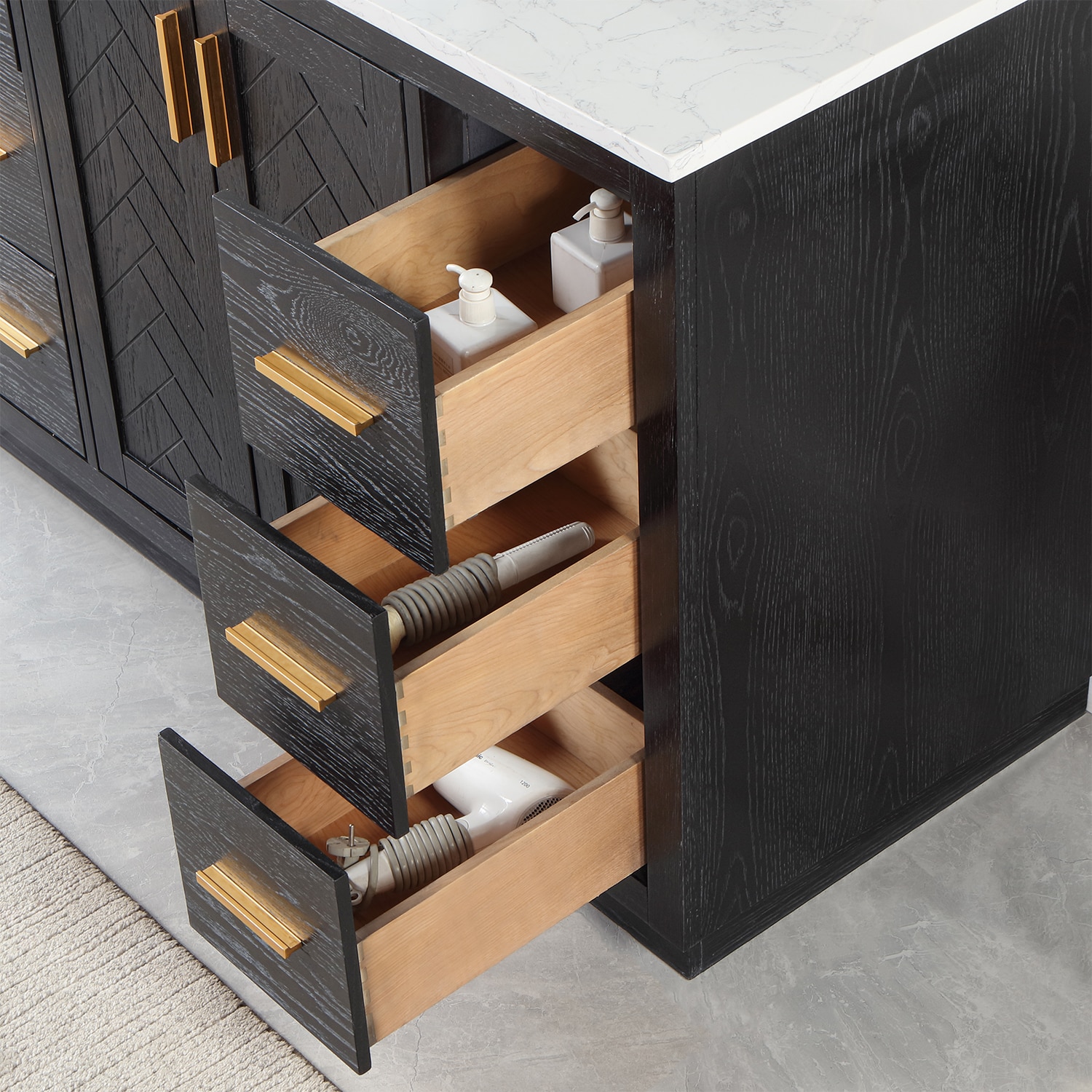 Gazsi 48" Black Oak Vanity with White Stone Top