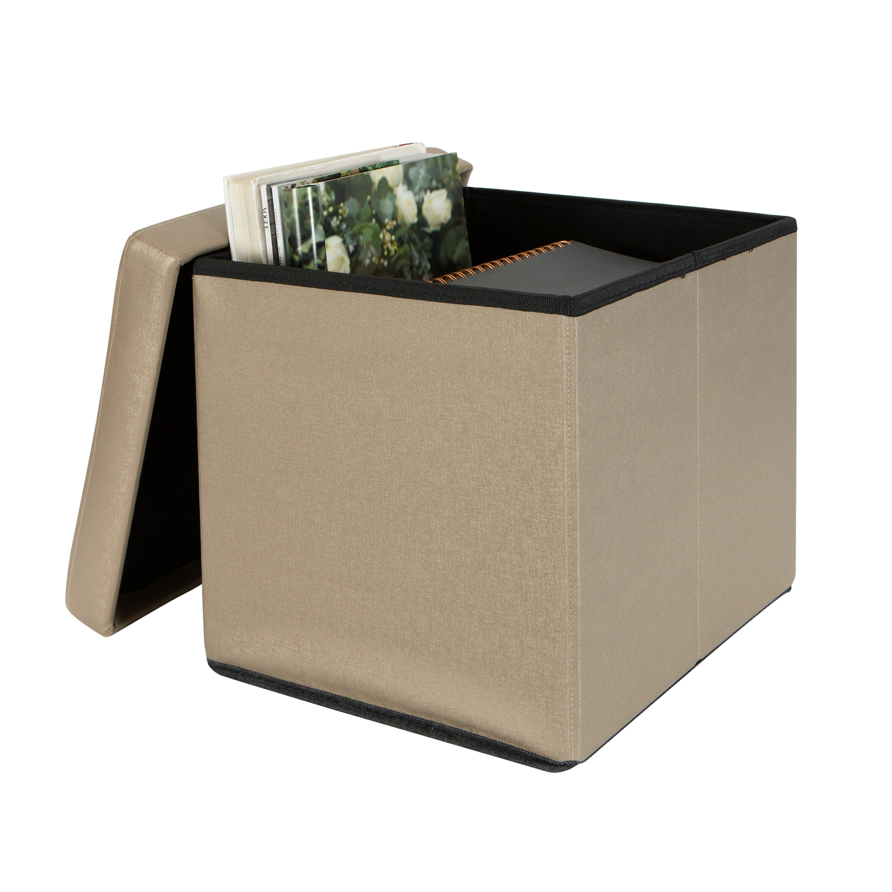 Bronze Faux Leather Folding Storage Ottoman Cube