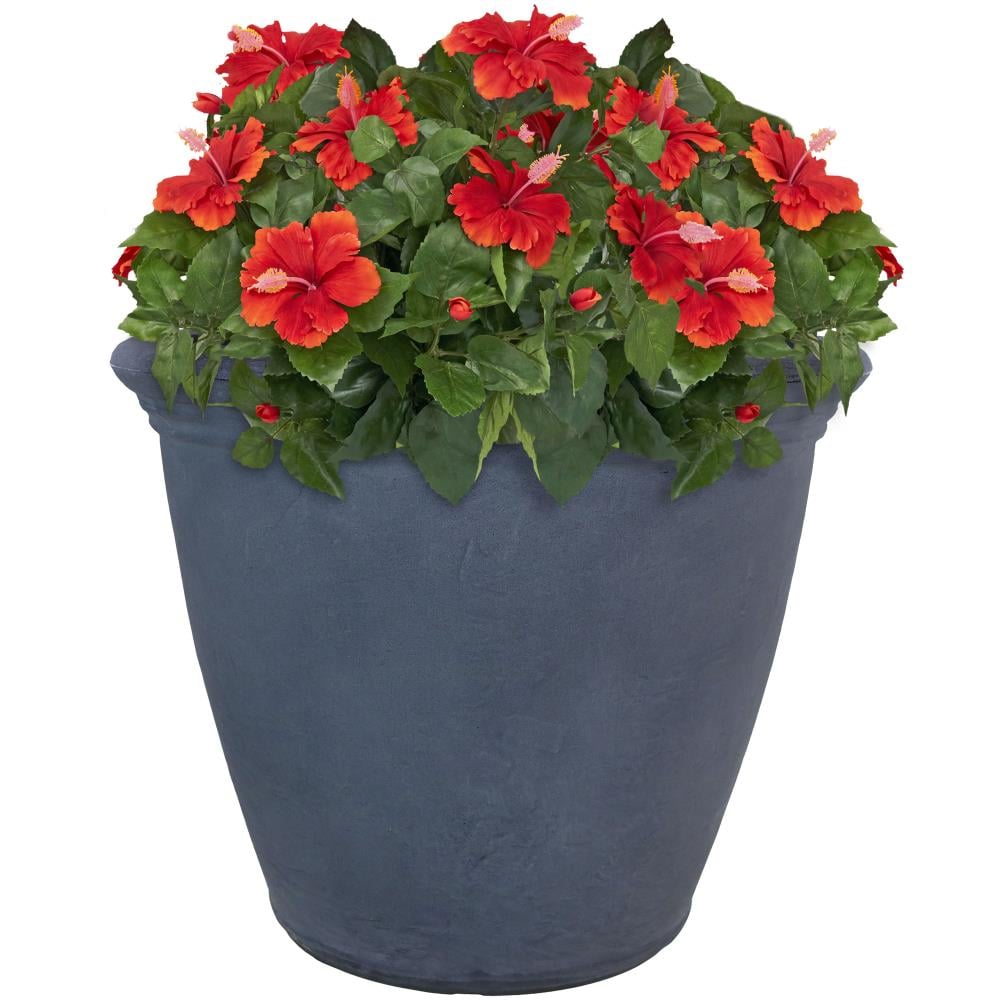 Sunnydaze Decor DG-837 Round 12.0-in W Gray Resin Indoor/Outdoor Planter