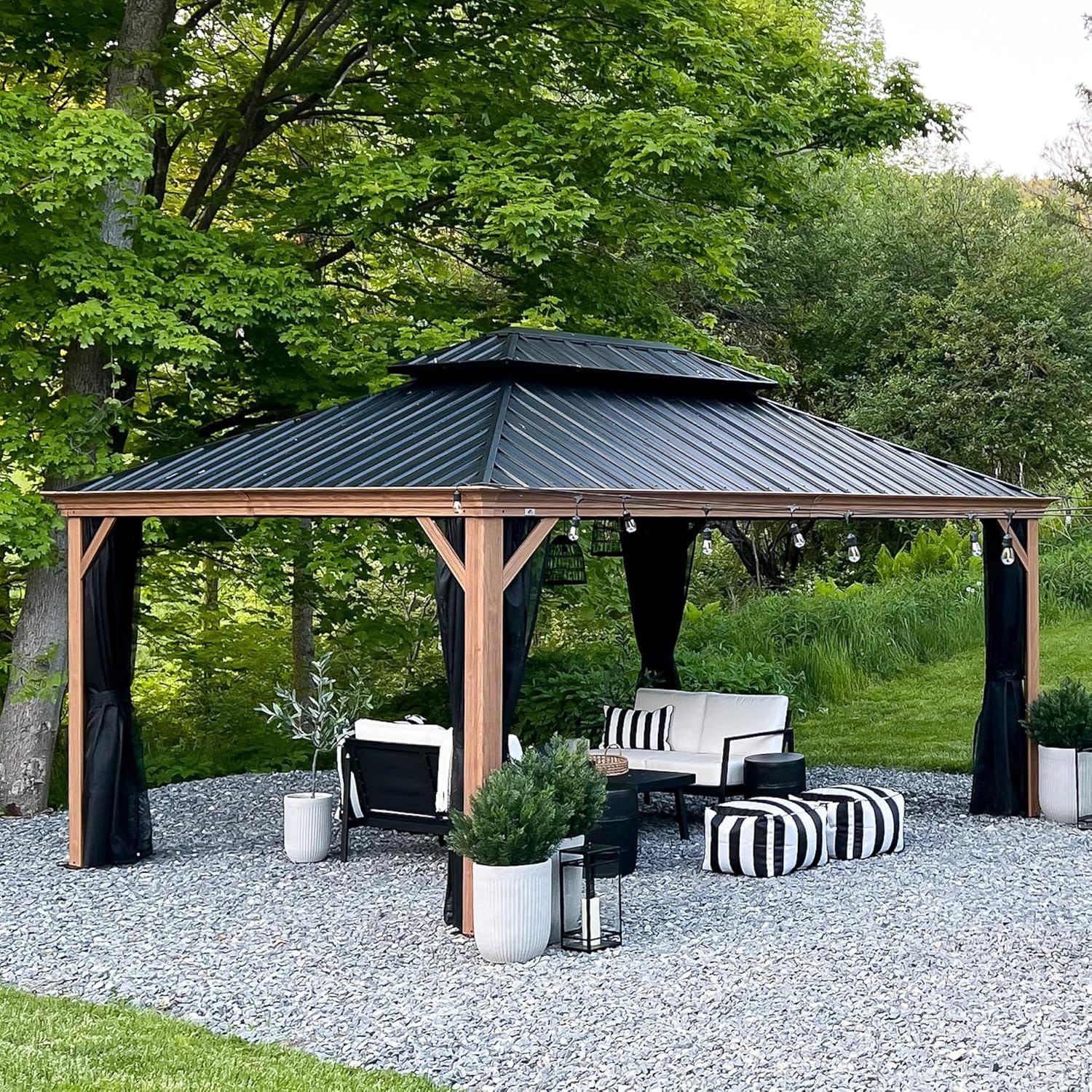 PURPLE LEAF LS06WHTG1216 16-ft x 12-ft Hardtop Gazebo Wood Gazebo with Hardtop Roof (Screen Included)