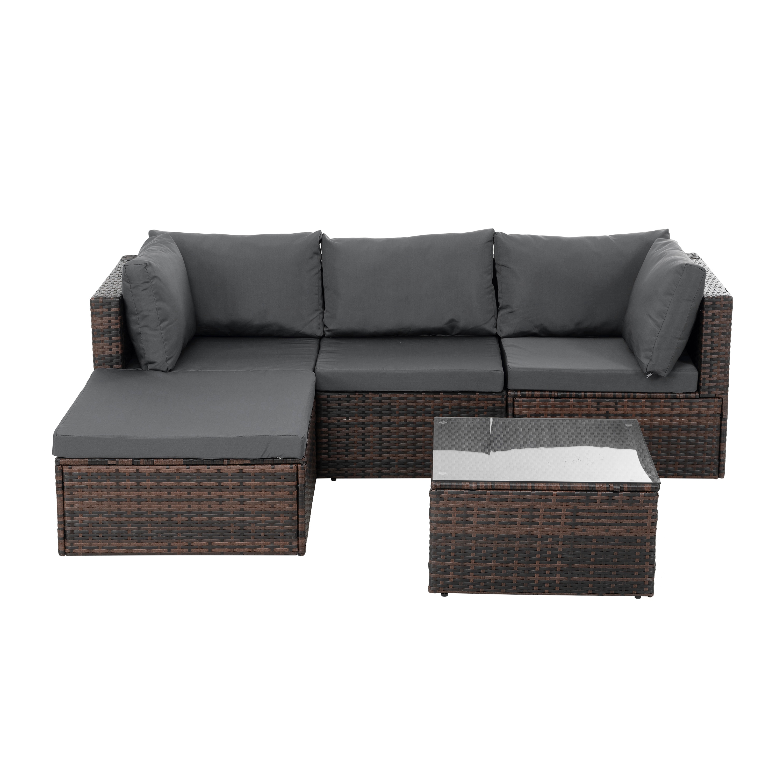 AHIOU HOME ZAAHG-S00023SF Laila 5 -Piece Rattan Patio Conversation Set with Gray Cushions