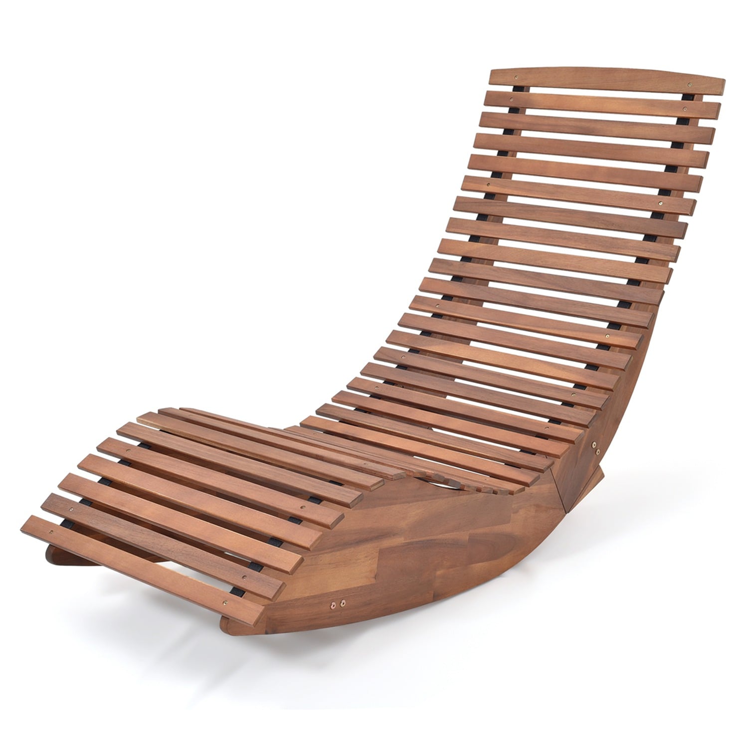 Costway HCST00203 1 PCS Outdoor Acacia Wood Rocking Chair with Widened Slatted Seat and High Back Patio