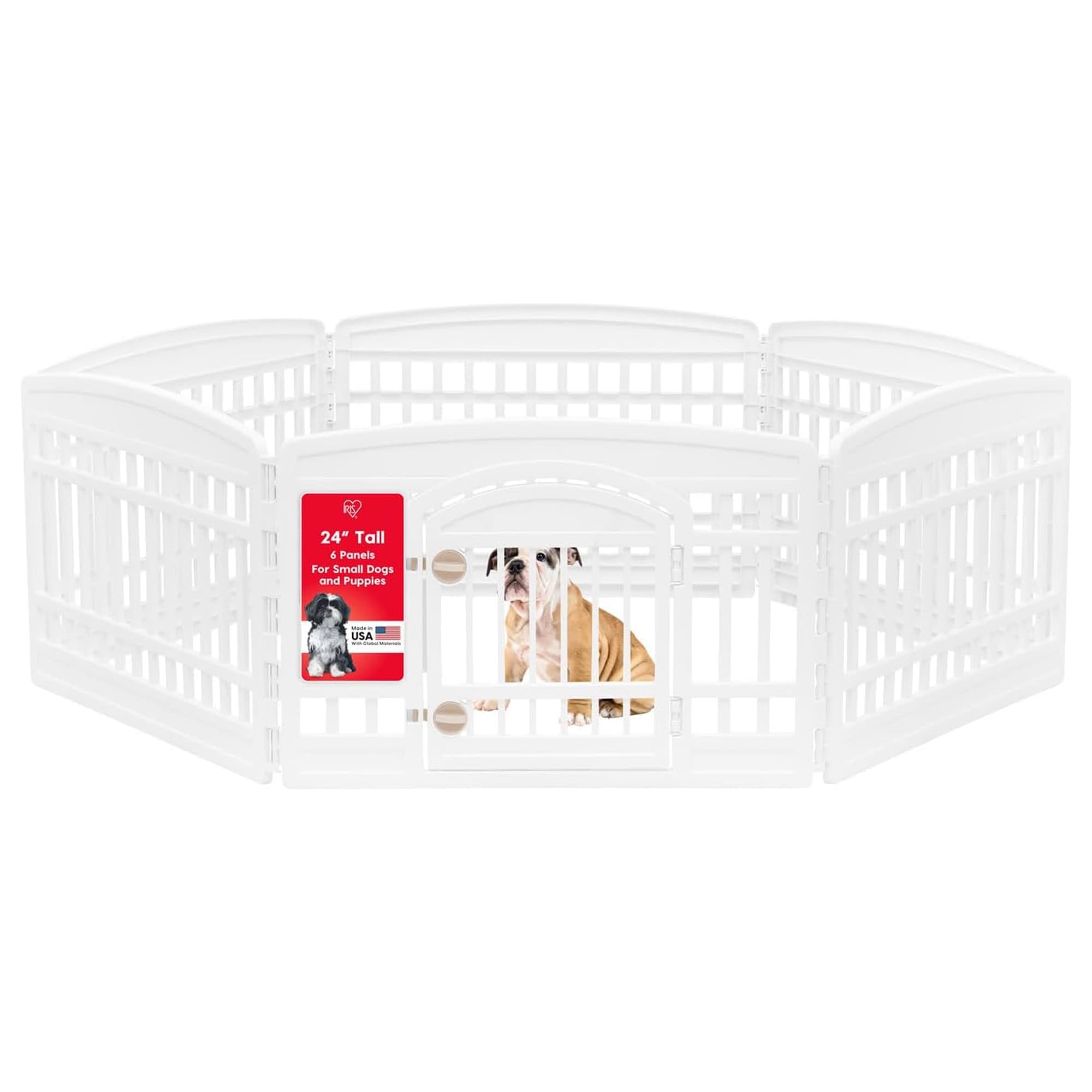IRIS USA  24 Inch 6-Panel Dog Playpen with Door Indoor Pet Puppy Fence White
