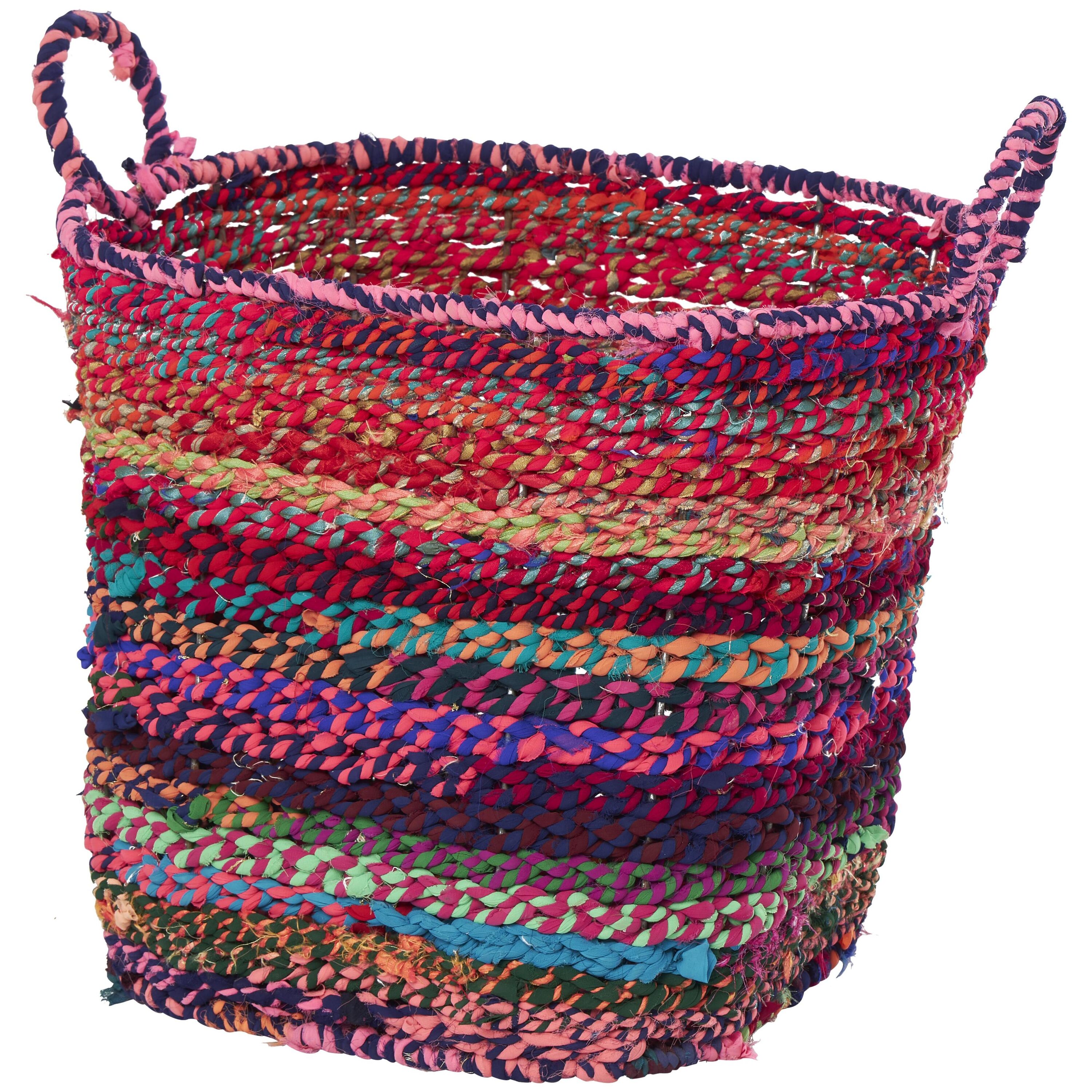 Industrial Charm Multi-Colored Fabric Storage Basket with Iron Frame