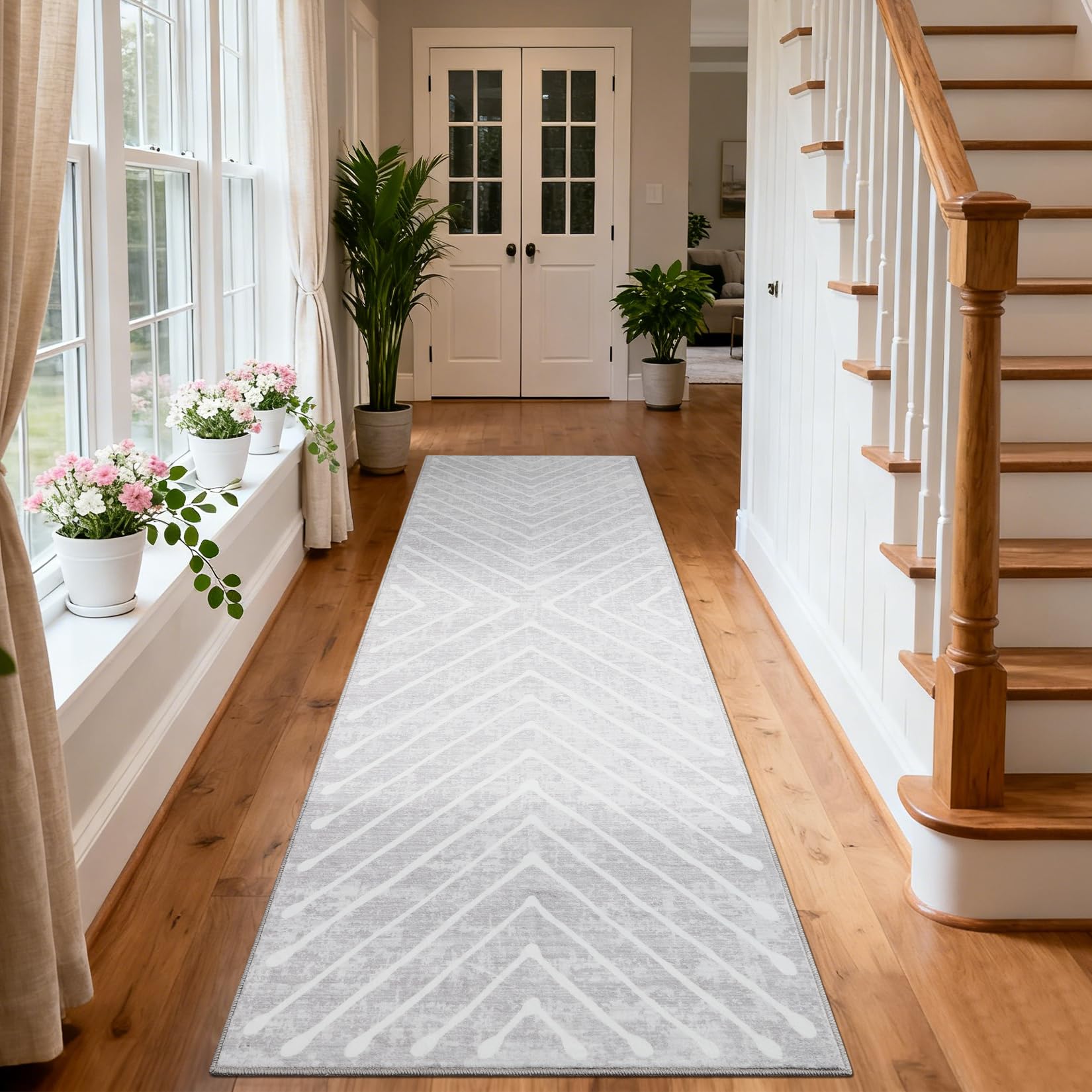 GarveeLife - 2x6 Modern Symmetrical Line Kitchen Runner Rug Non Slip Washable Stain Resistant Sof...