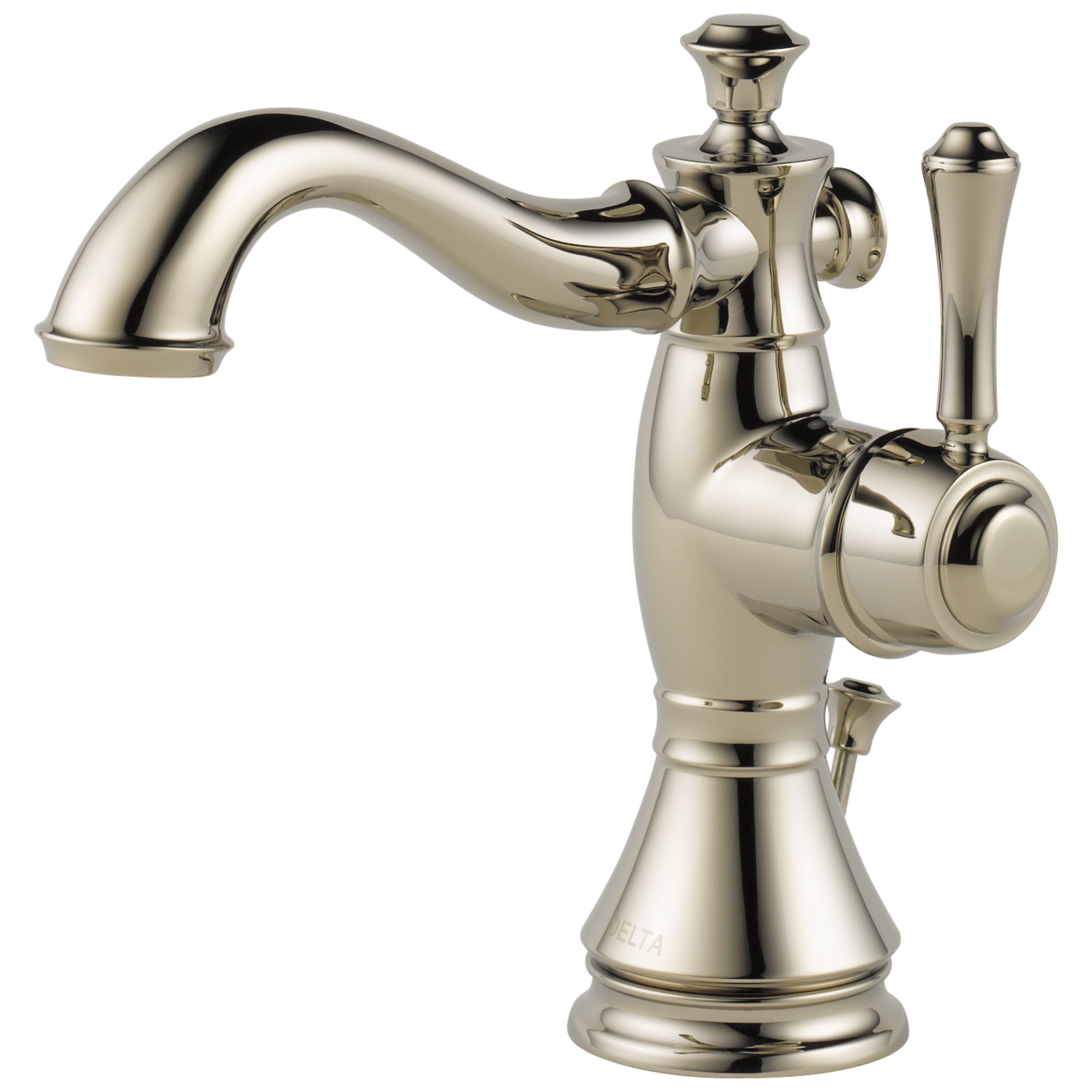 Delta 597LF-PNMPU Cassidy Polished Nickel 4-in centerset 1-handle WaterSense Mid-arc Residential Handle Bathroom Sink Faucet with Drain