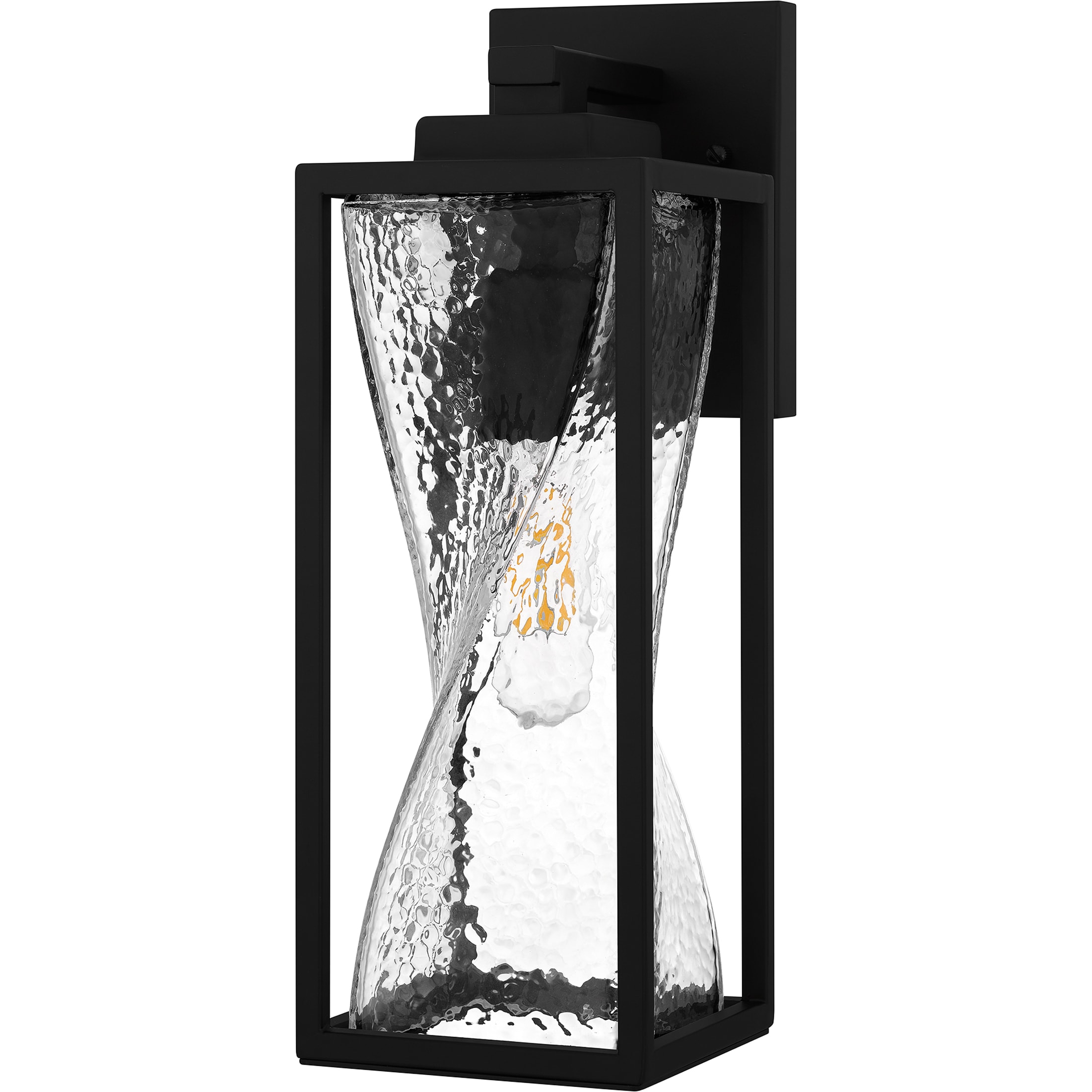 Matte Black and Clear Hammered Glass Outdoor Wall Lantern