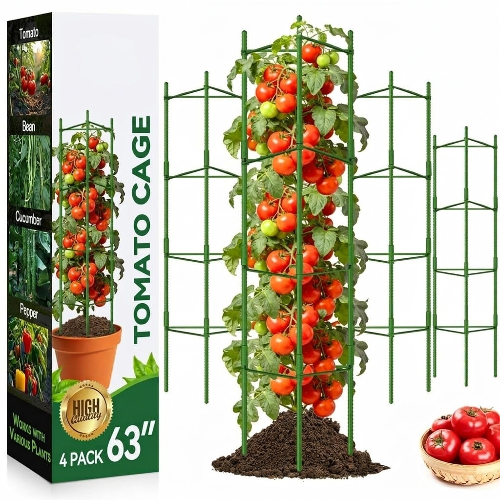 Afoxsos - 48 Pack 63 Inch Adjustable Tomato Cage Set with 48 Stakes 36 Connecting Pipes 48 Snap-...