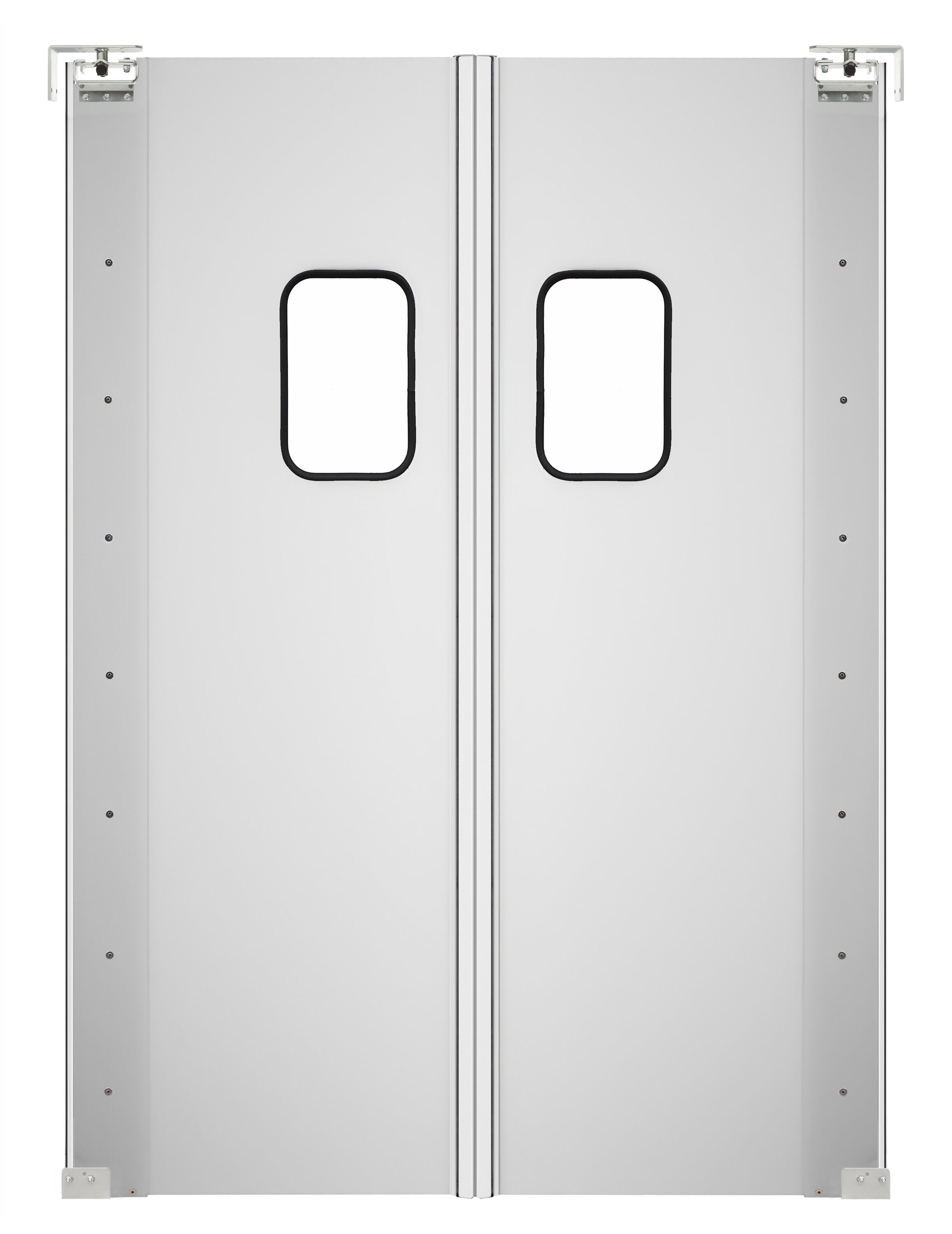 KoolMore LOW-KM-SWD30X2 Traffic Door 30-in x 81-in Silver Aluminum Reversible Hinge Storm Door High-view with ( No handle )
