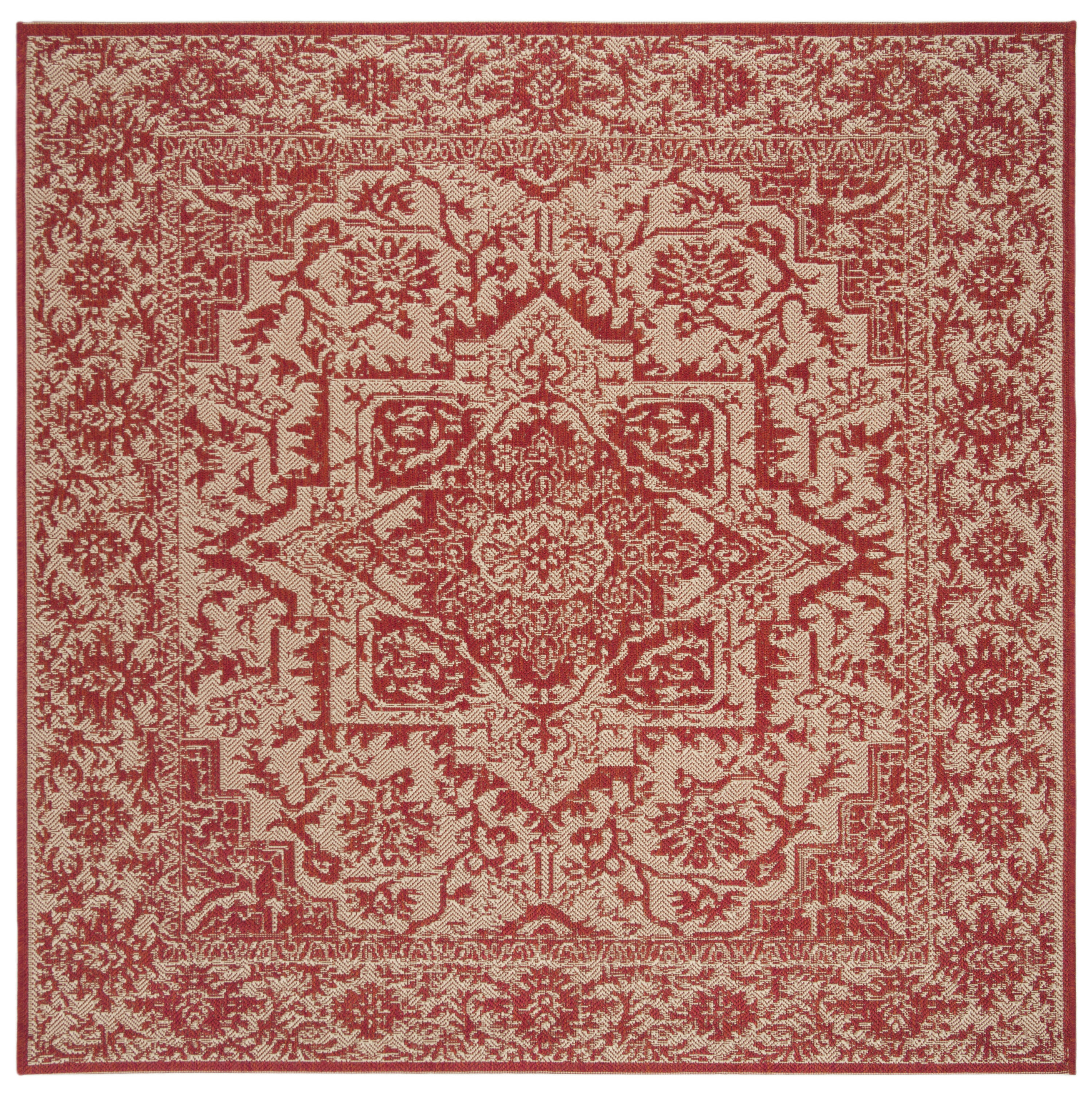Safavieh BHS139Q-6SQ Beach House Tressie 7 x 7 (ft) Loomed Polypropylene Red/Creme Square Indoor/Outdoor Floral/Botanical Bohemian/Eclectic Area rug