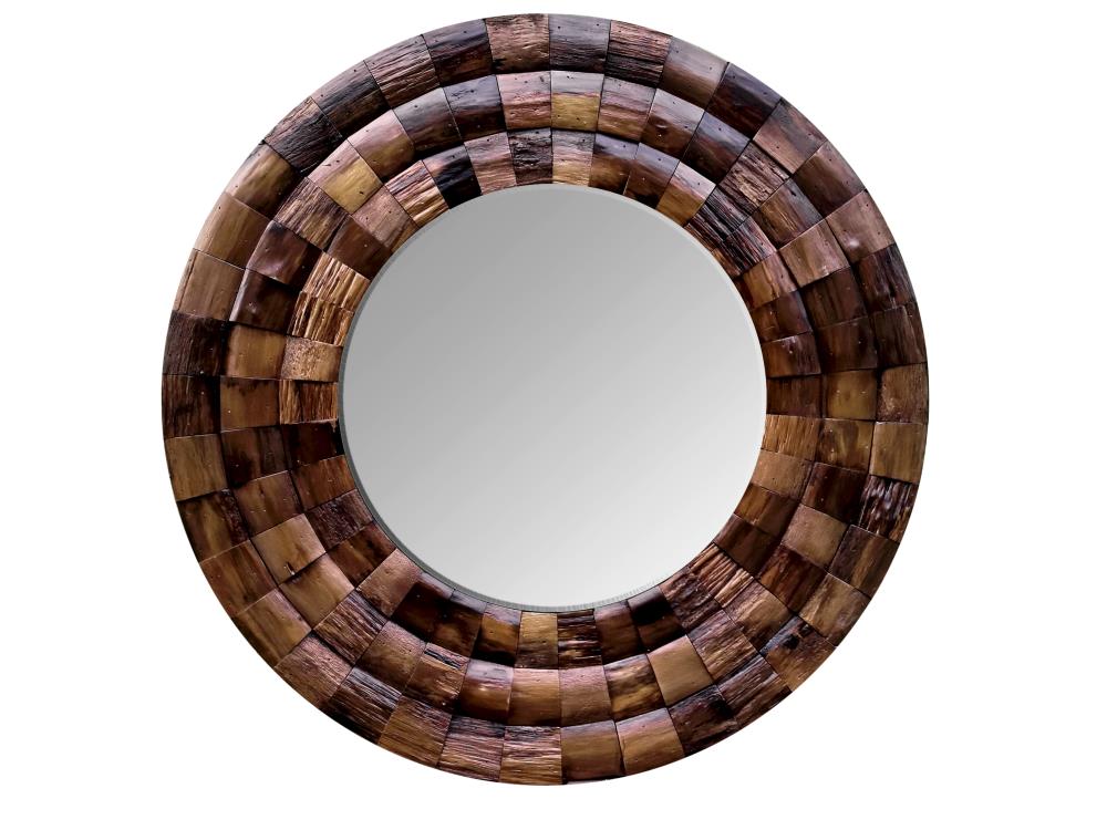Varaluz 405A10 Casa 36-in W x 2.0-in H Round Reclaimed Wood Framed Wall Mirror