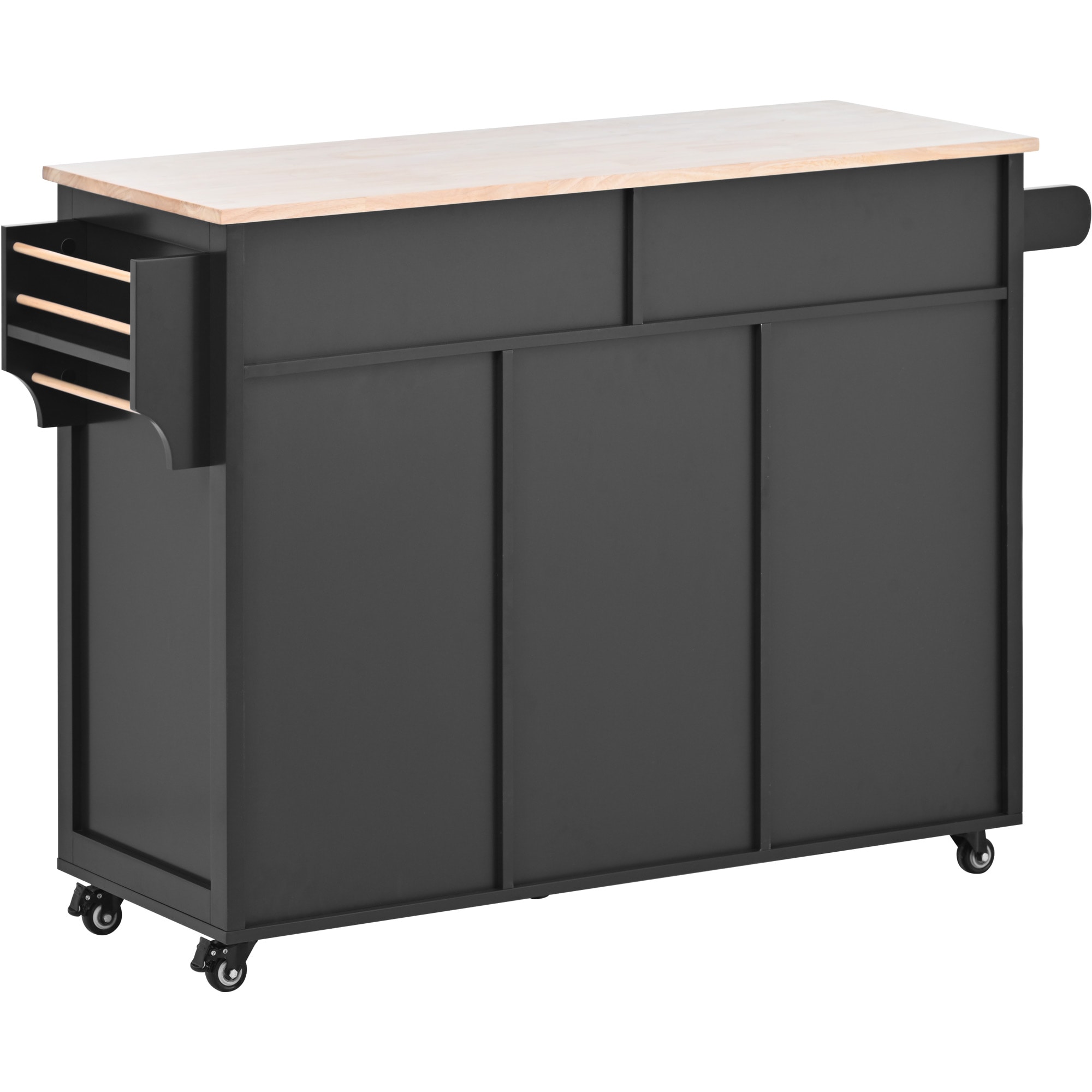 Nestfair CWJ002B Black Wood Base with MDF Wood Top Rolling Kitchen Island ( 18.5-in x 53.1-in x 37-in )