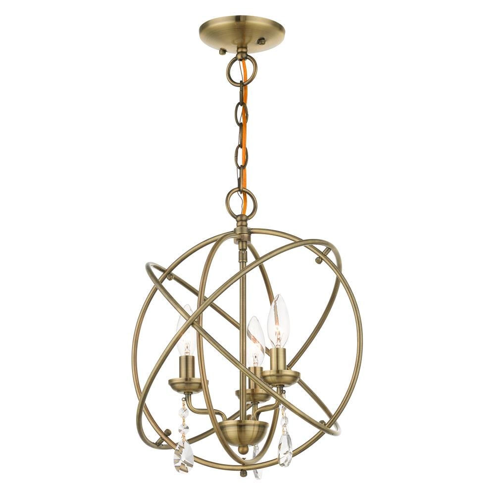 Antique Brass Mini 3-Light Chandelier with Teardrop Crystals