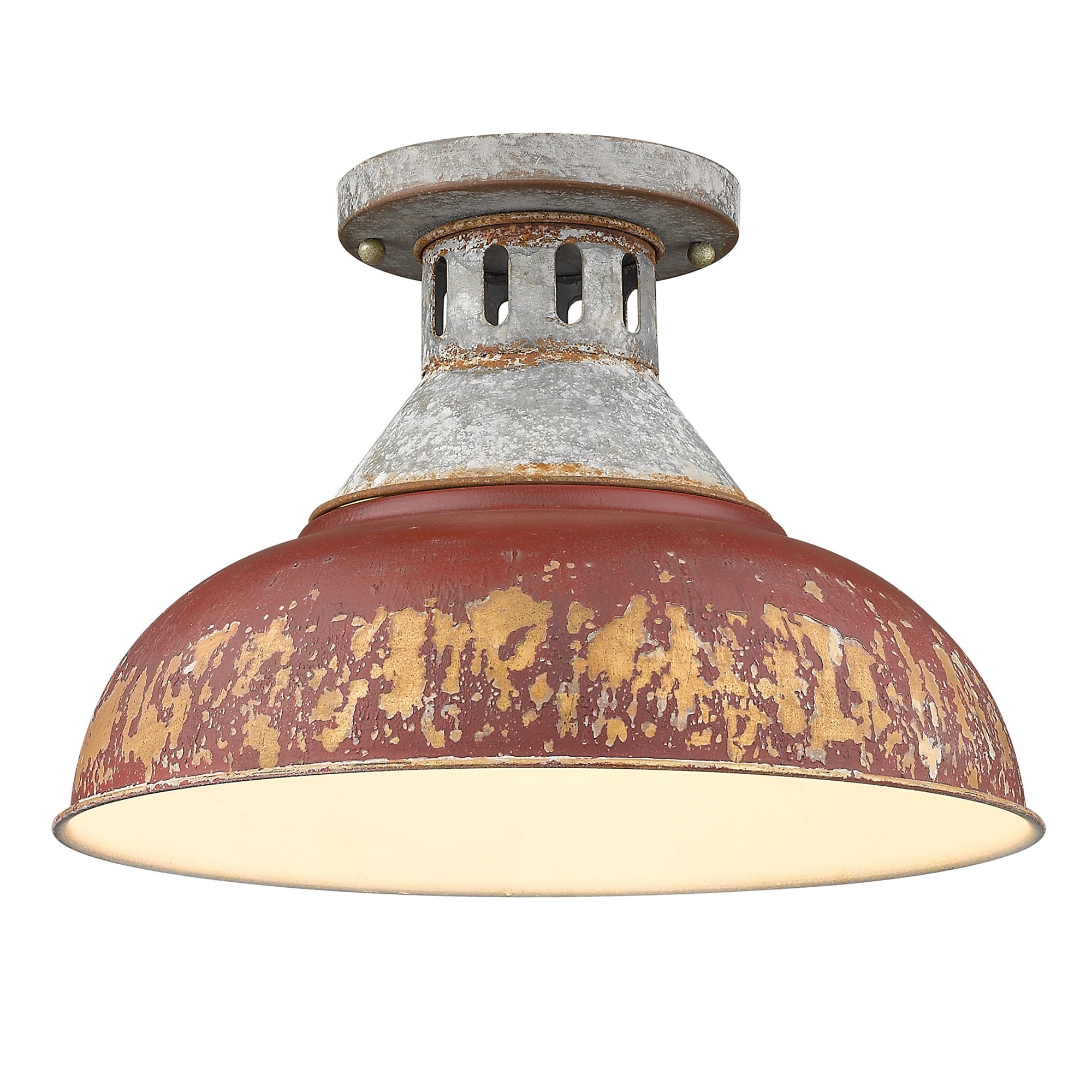 Antique Red Steel and Glass Semi-Flush Mount Light