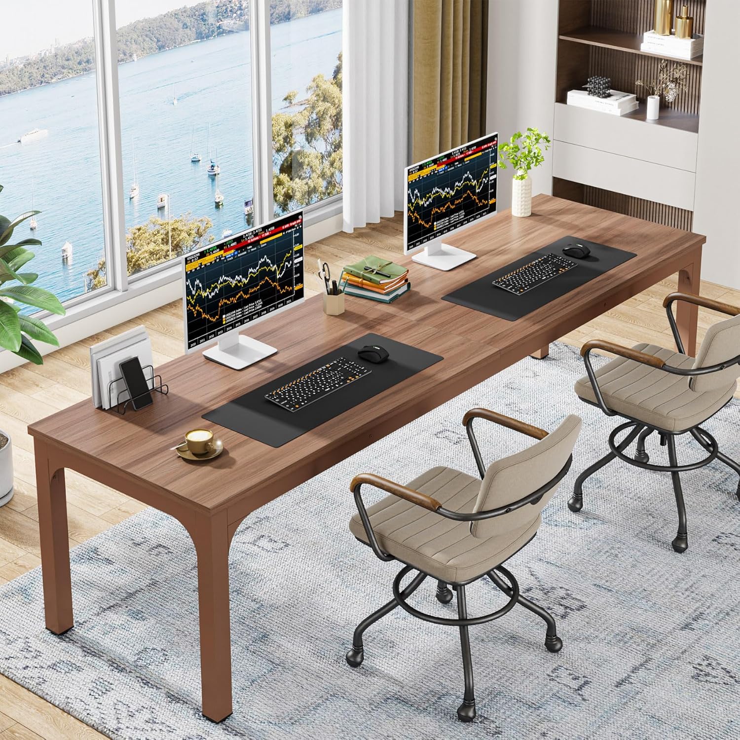 Tribesigns 78.7 inch W Coffee Brown Extra Long Computer Desk Writing Table with Sturdy Metal Legs