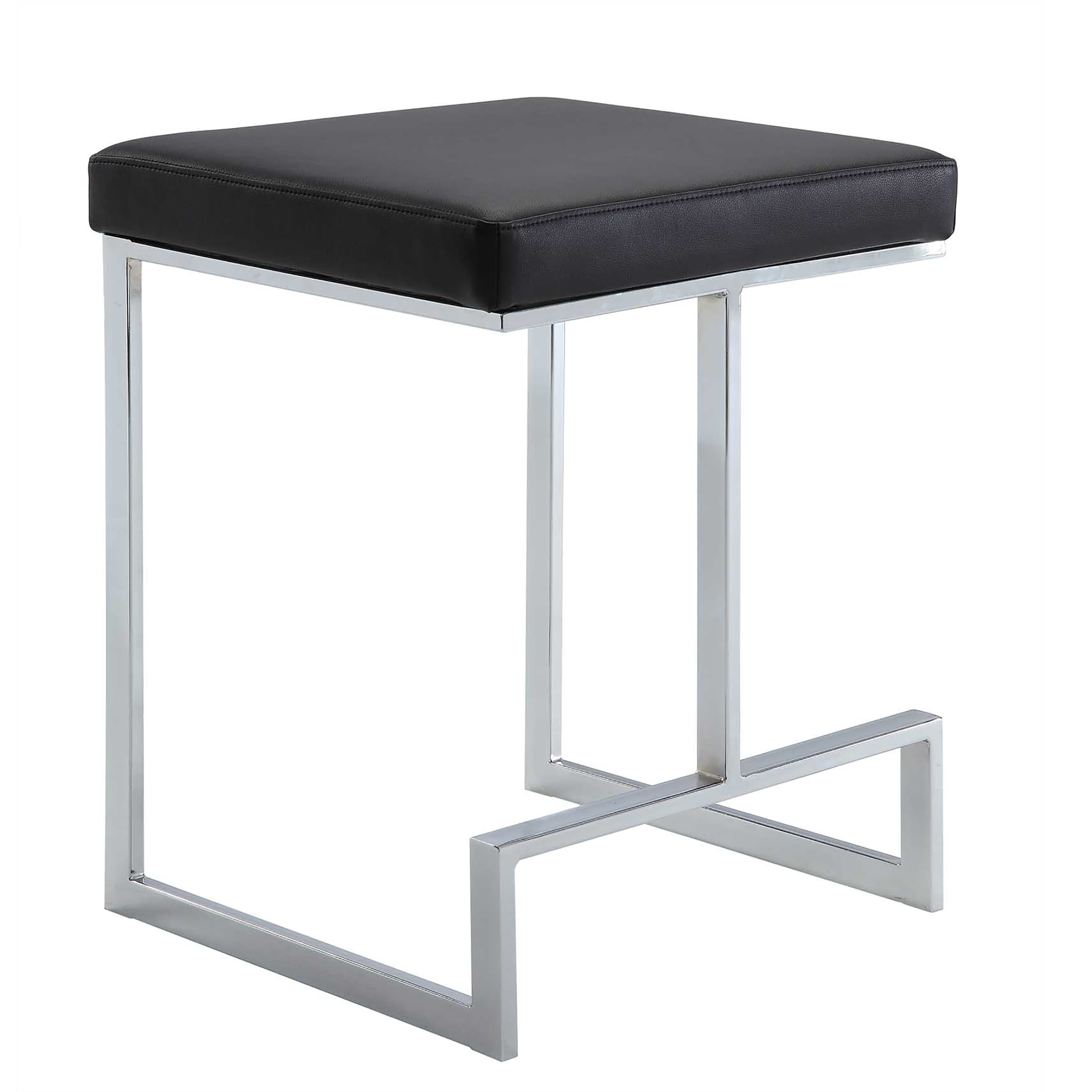Carolina Cottage 1718-BLKCHR Kafka Black/chrome 24.0-Inches H Counter height Square seat Upholstered Metal Bar Stool