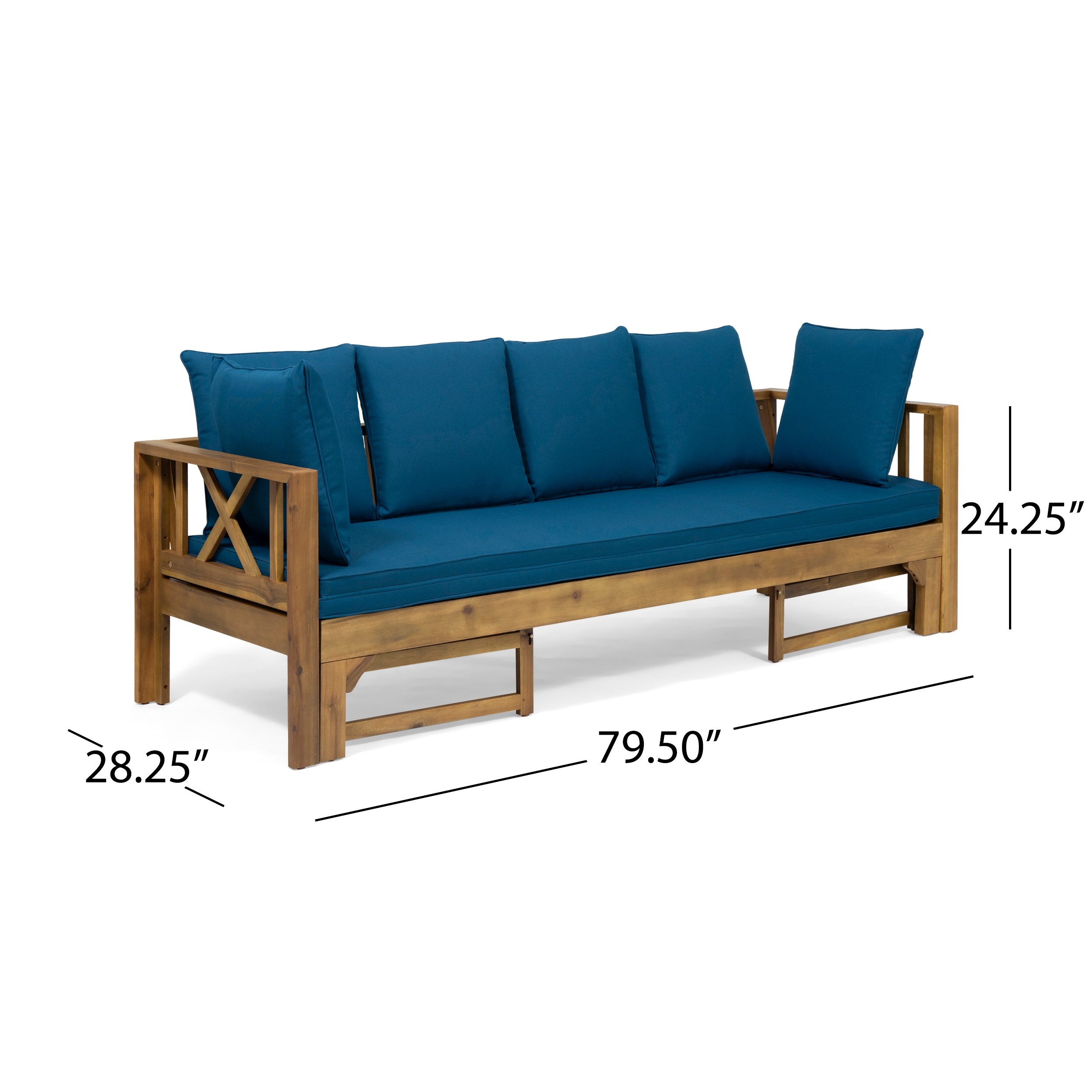 Long beach acacia wood outdoor extendable store daybed sofa