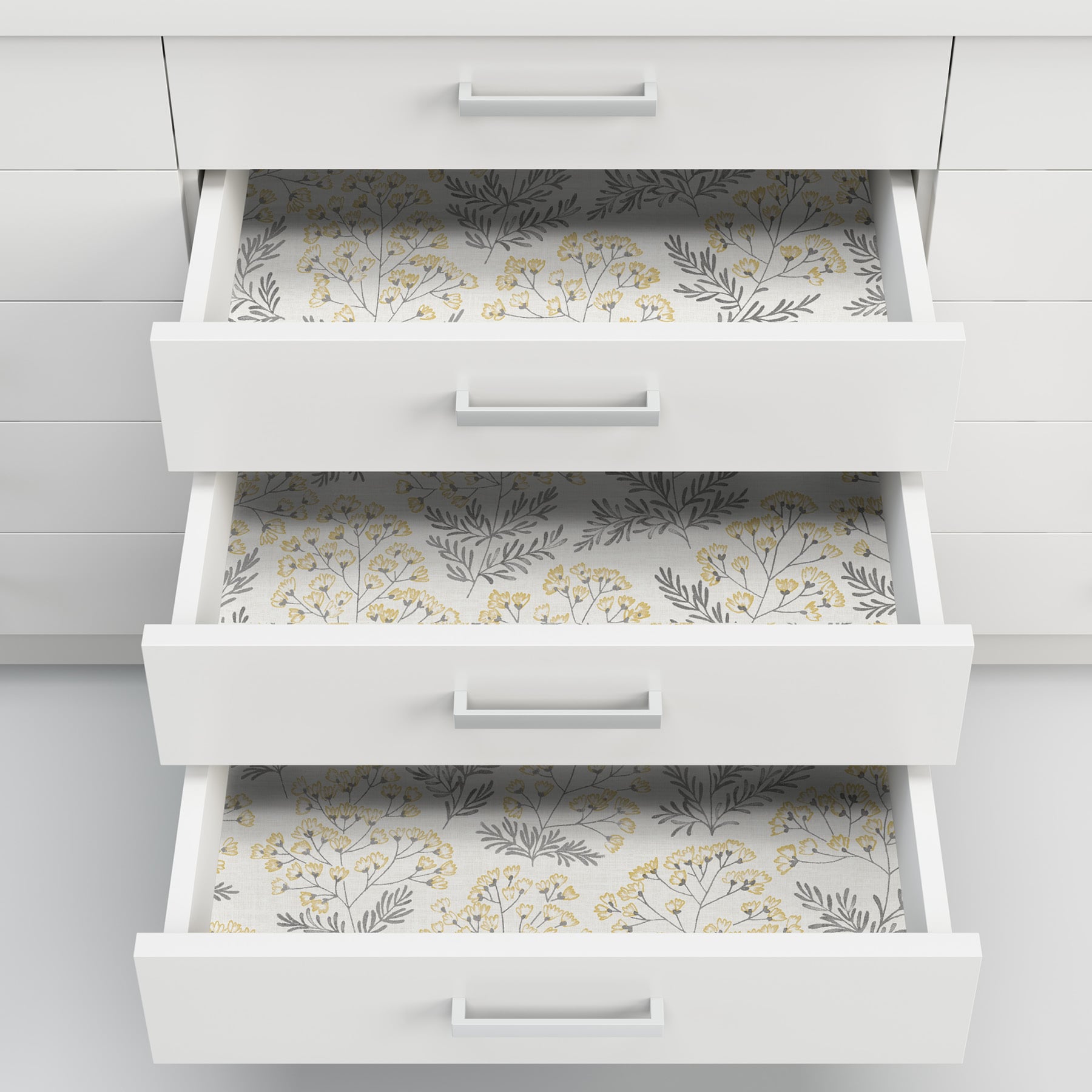 Yellow and Gray Floral Self-Adhesive Peel and Stick Wallpaper