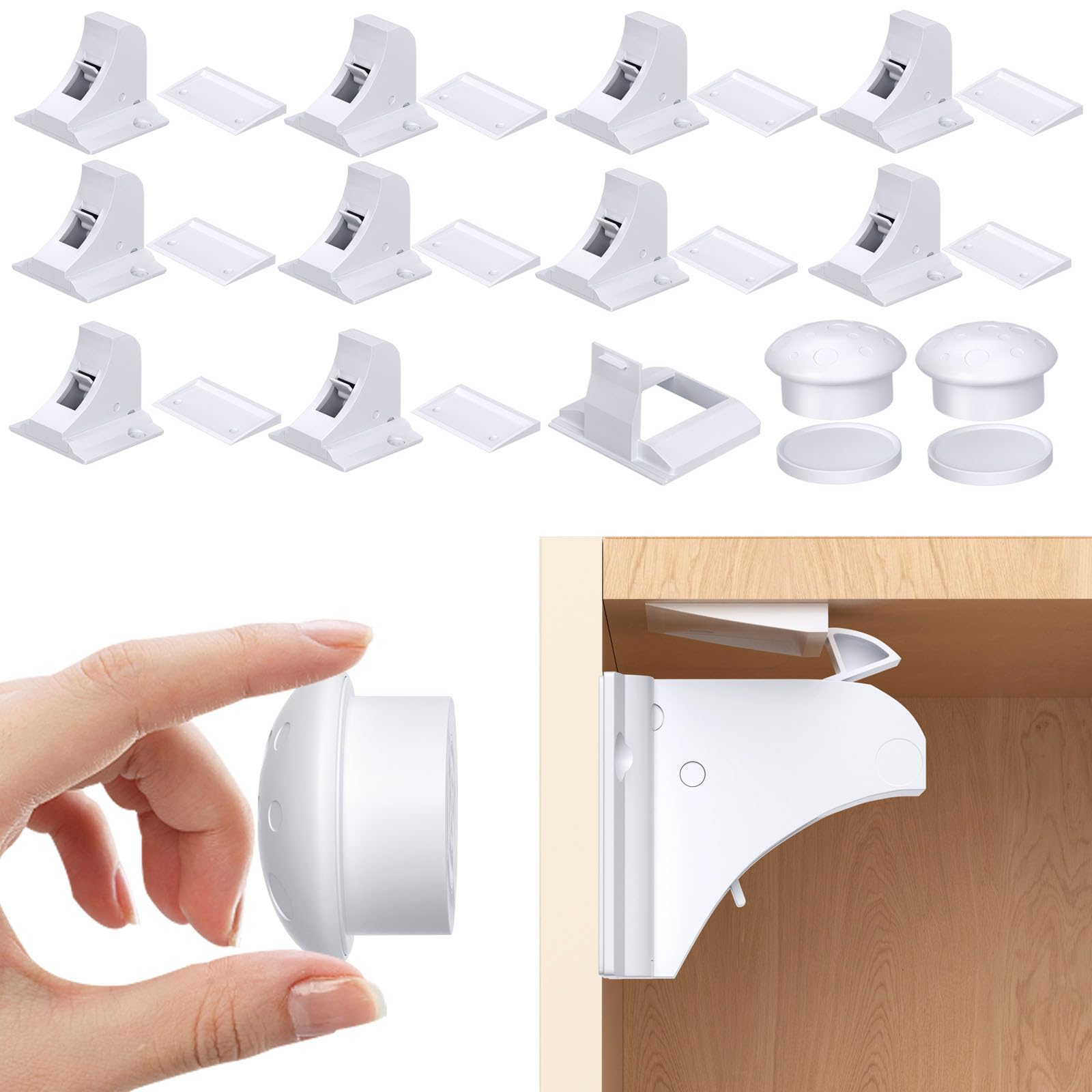 LILILIAN FMY  Child Safety Magnetic Cabinet Locks 10 Pack with 2 Keys Baby Proofing Drawer Locks for Kitchen No Drilling Adhesive Installation