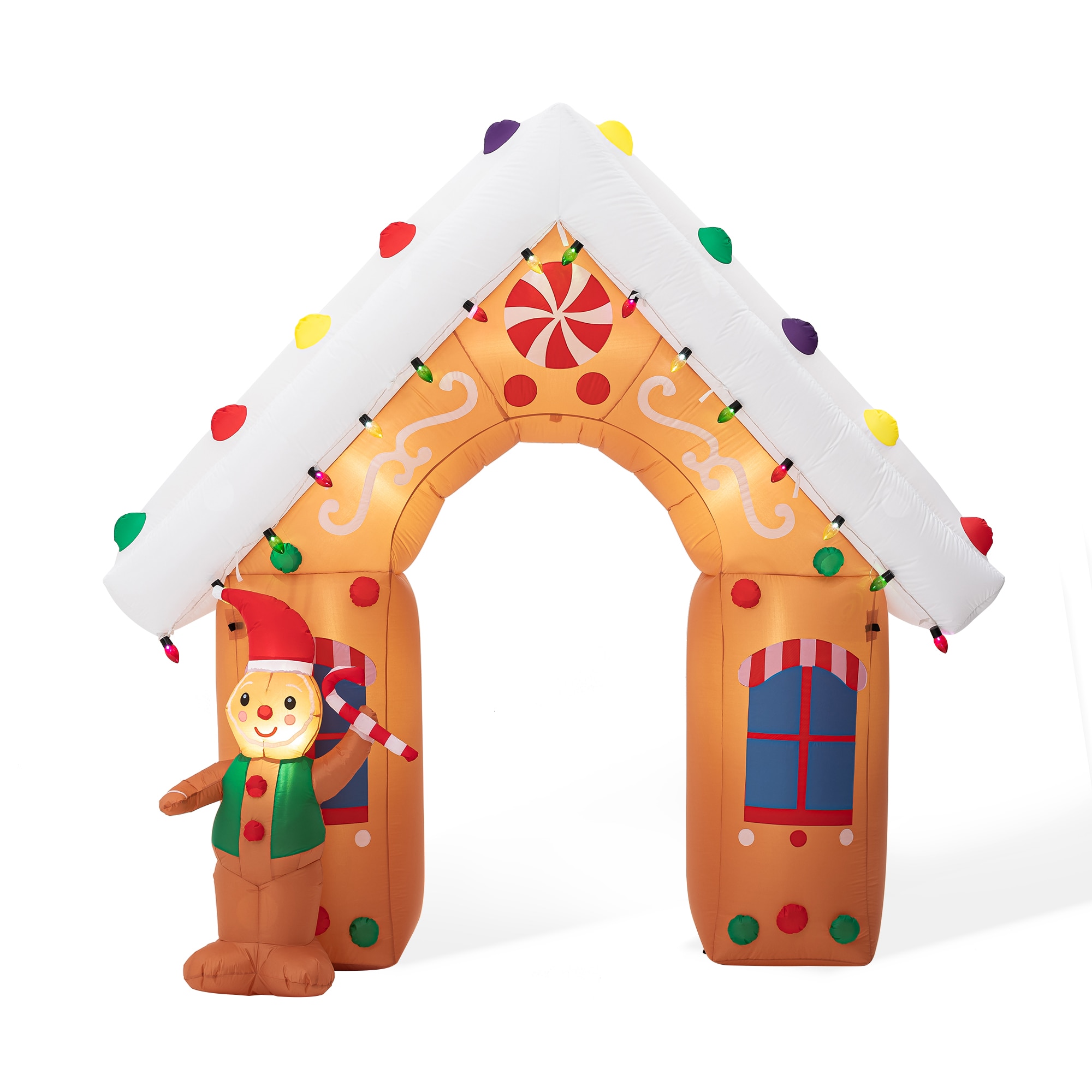 Glitzhome 2005200031 7.87-Feet Lighted Gingerbread Christmas Inflatable Archway