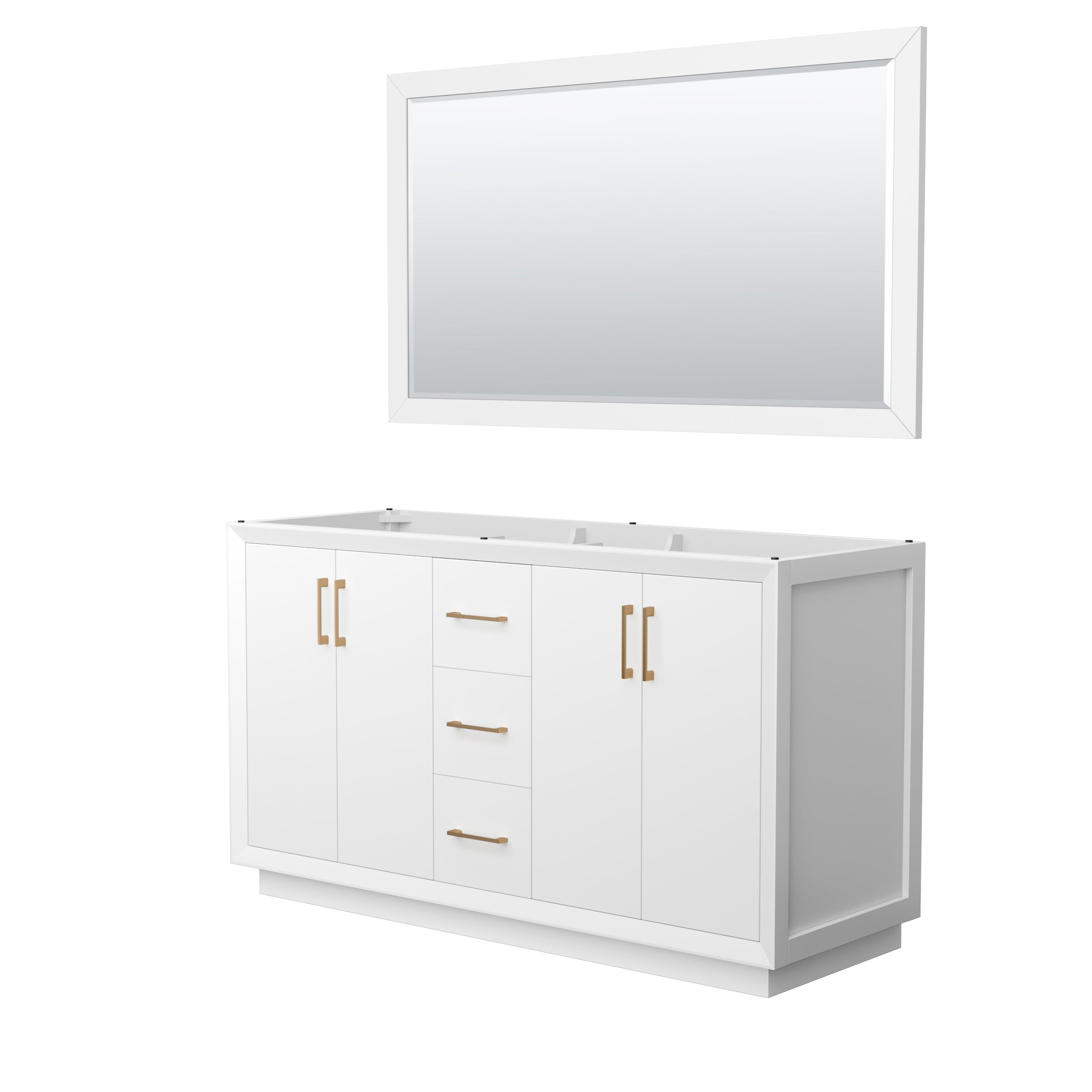 Wyndham Collection WCF414160DWZCXSXXM58 Strada 60-in White with Satin Bronze Trim Bathroom Vanity Base Cabinet without Top (Mirror Included)