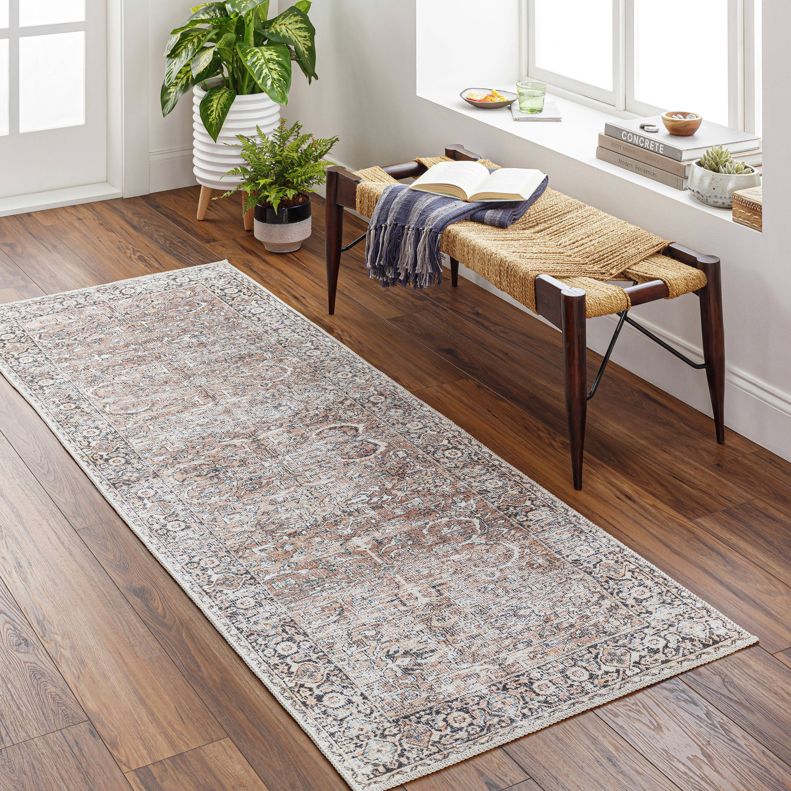 Livabliss KMR2308-2773 Kemer 3 x 8 (ft) Polyester Brown Rectangular Indoor Medallion Oriental Machine washable Runner rug