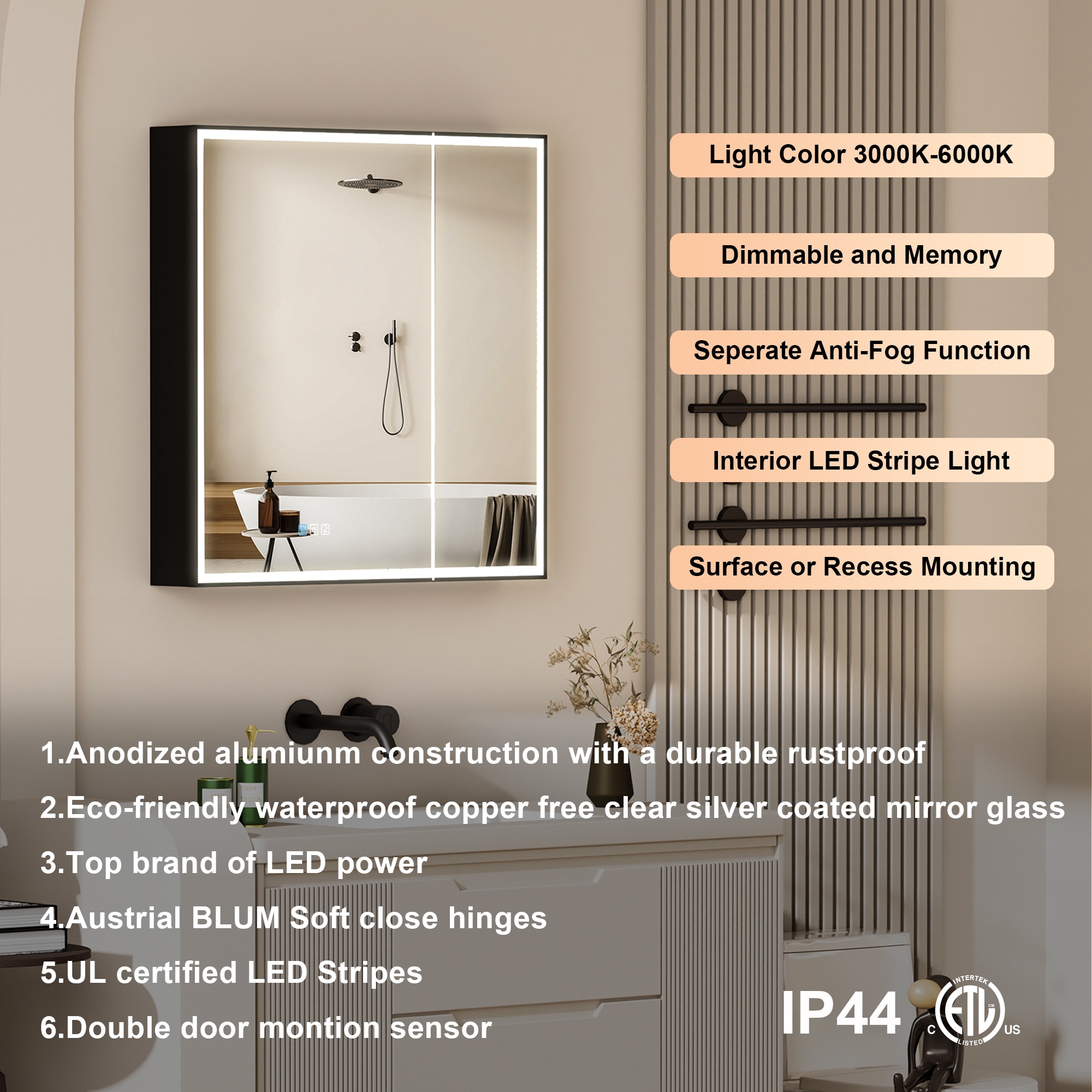 Forclover MF03ZC-BK3030 Bathroom-Medicine-Cabinets - View #4